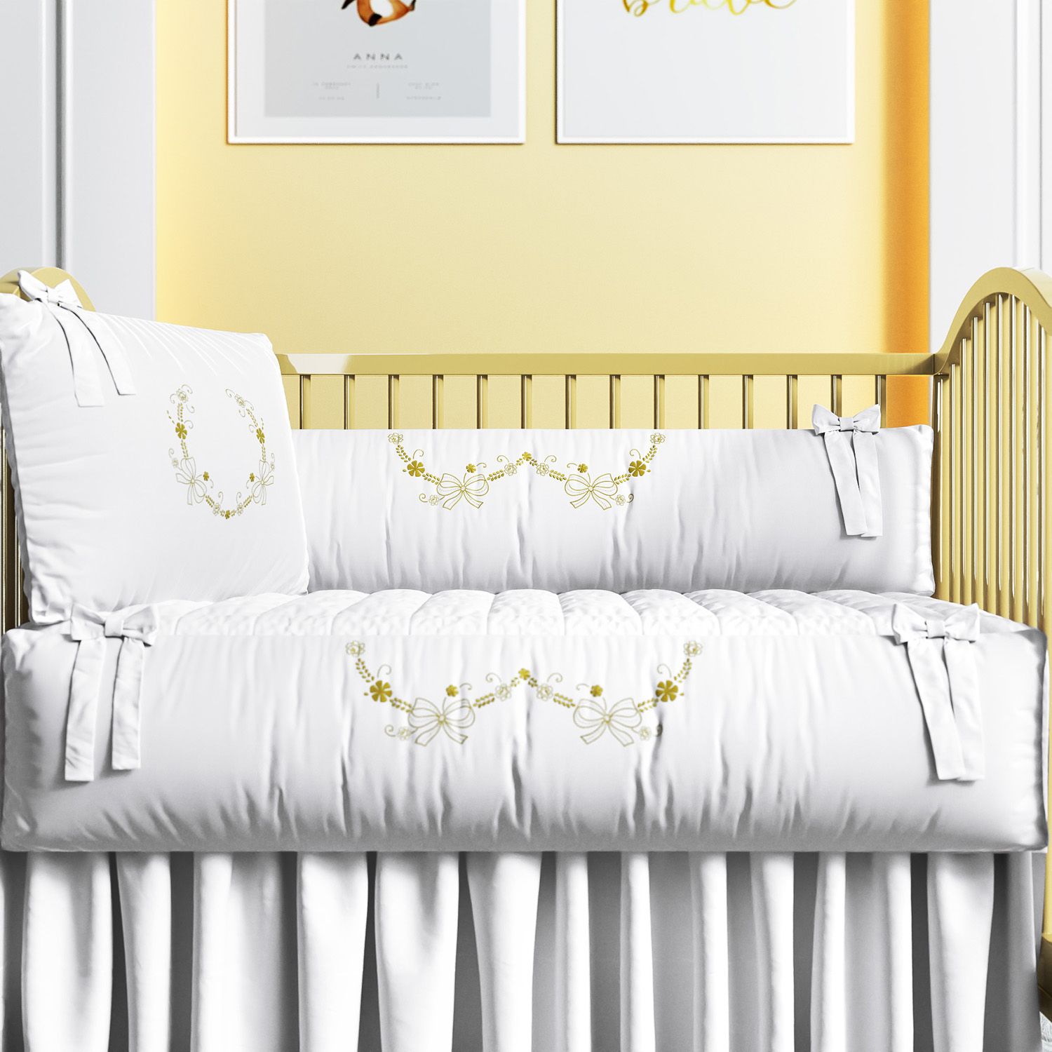 Kit Berço Arabesco Branco e Dourado