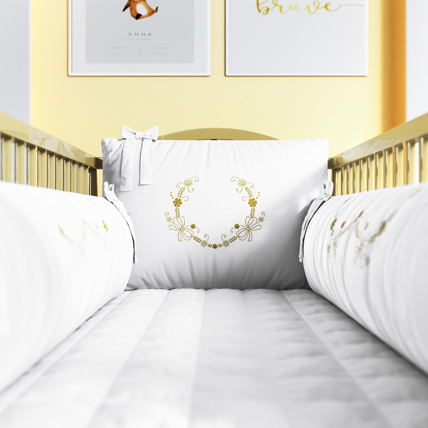 Kit Berço Arabesco Branco e Dourado