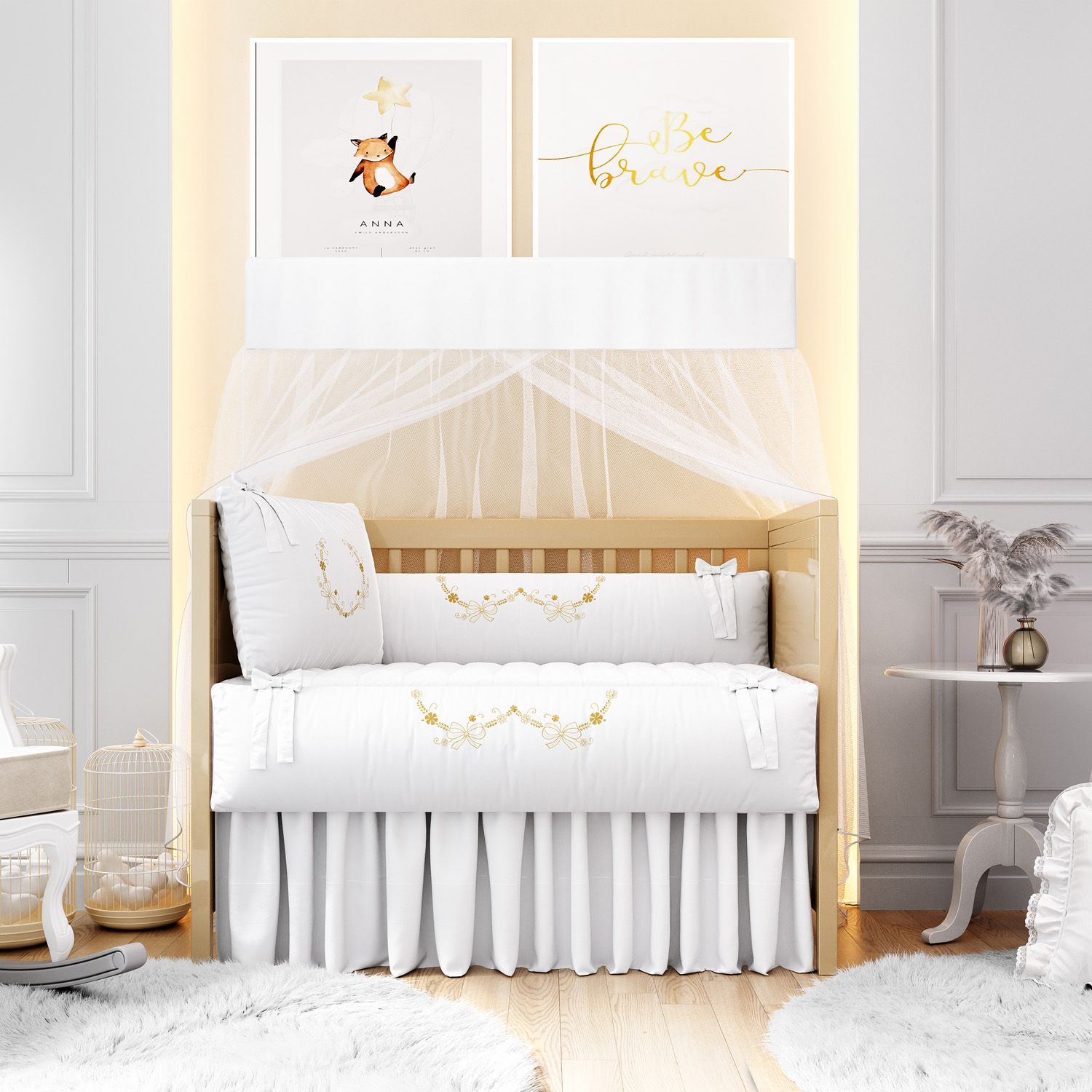 Kit Berço Arabesco Branco e Dourado