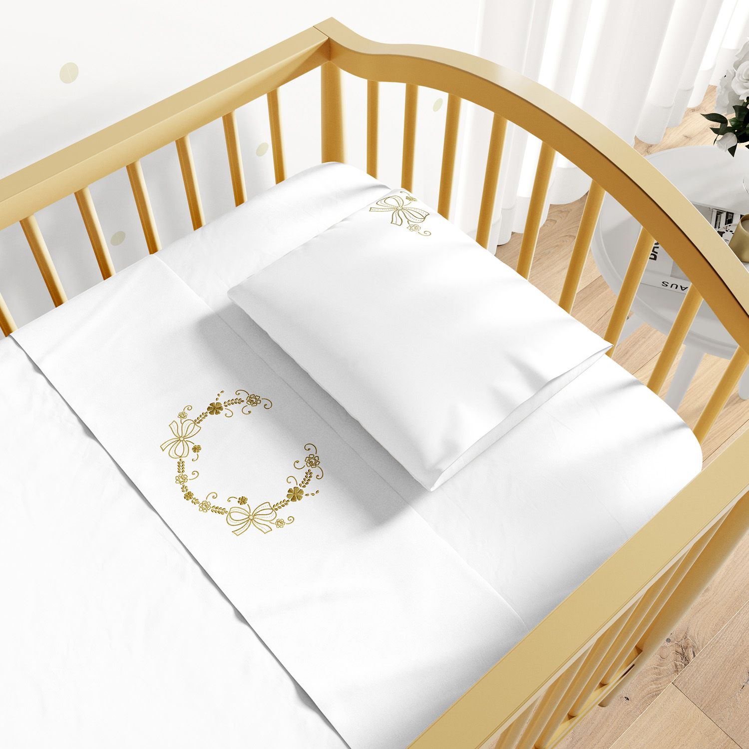 Jogo de Lençol Berço Arabesco Dourado 3 peças