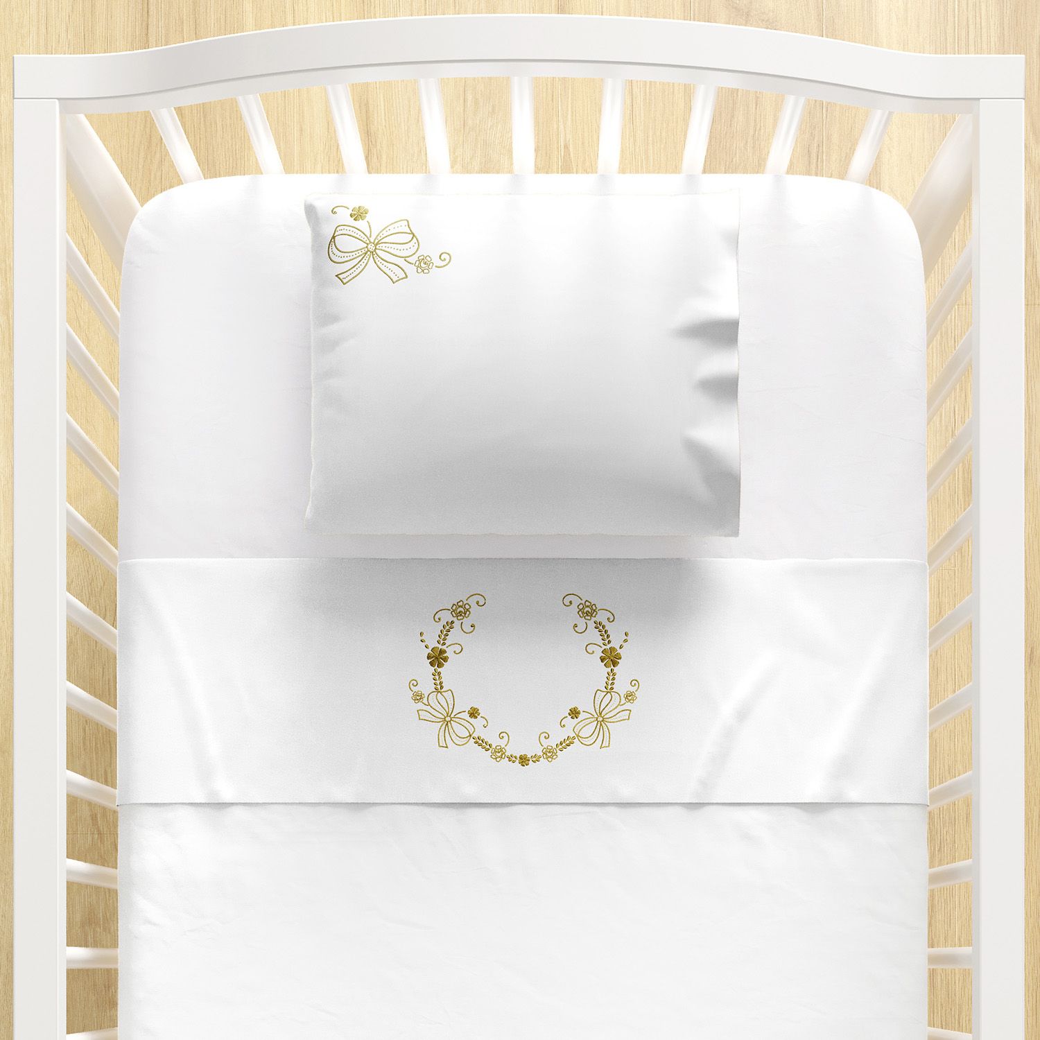 Jogo de Lençol Berço Arabesco Dourado 3 peças