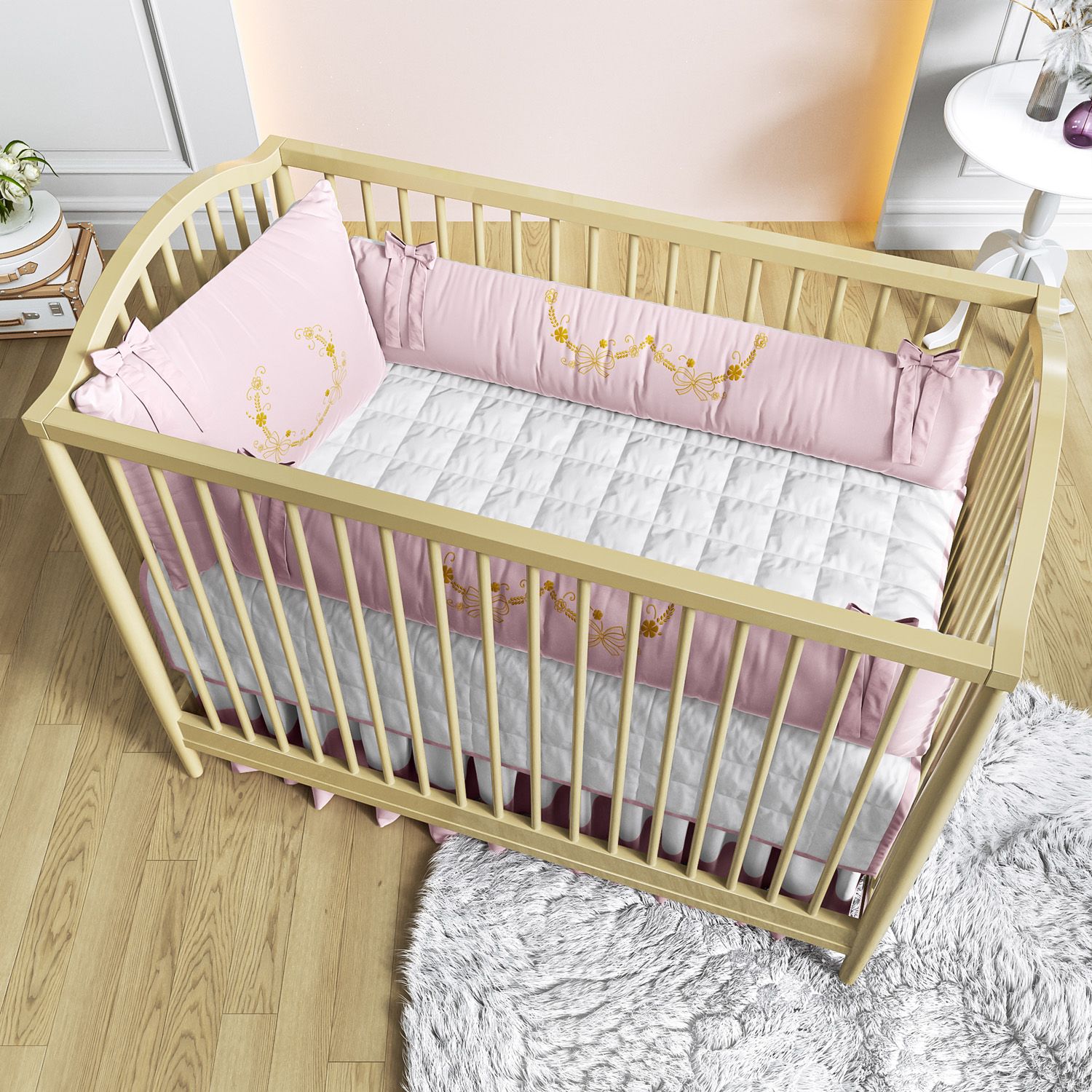 Kit Berço Arabesco Branco e Dourado