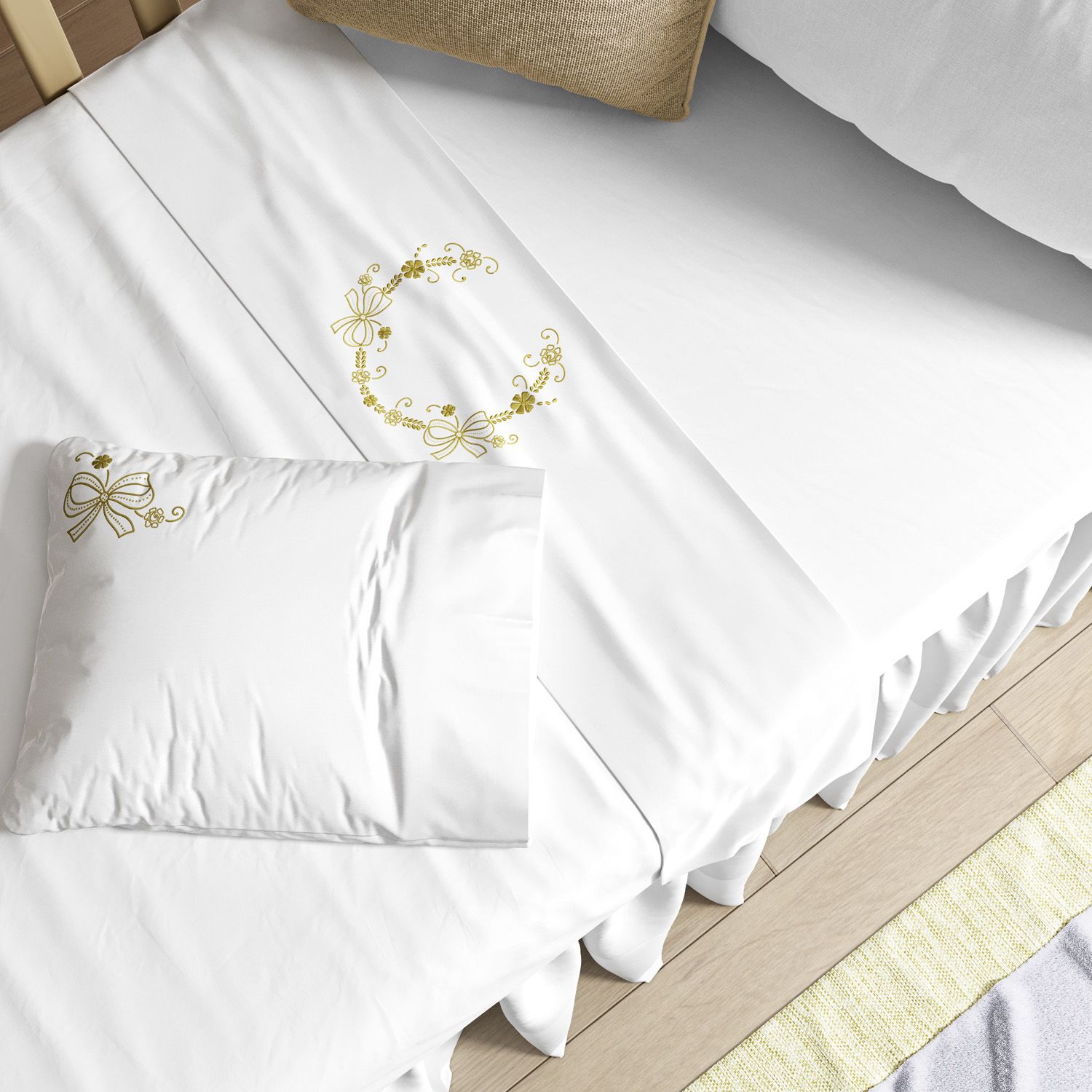 Kit Berço Arabesco Branco e Dourado