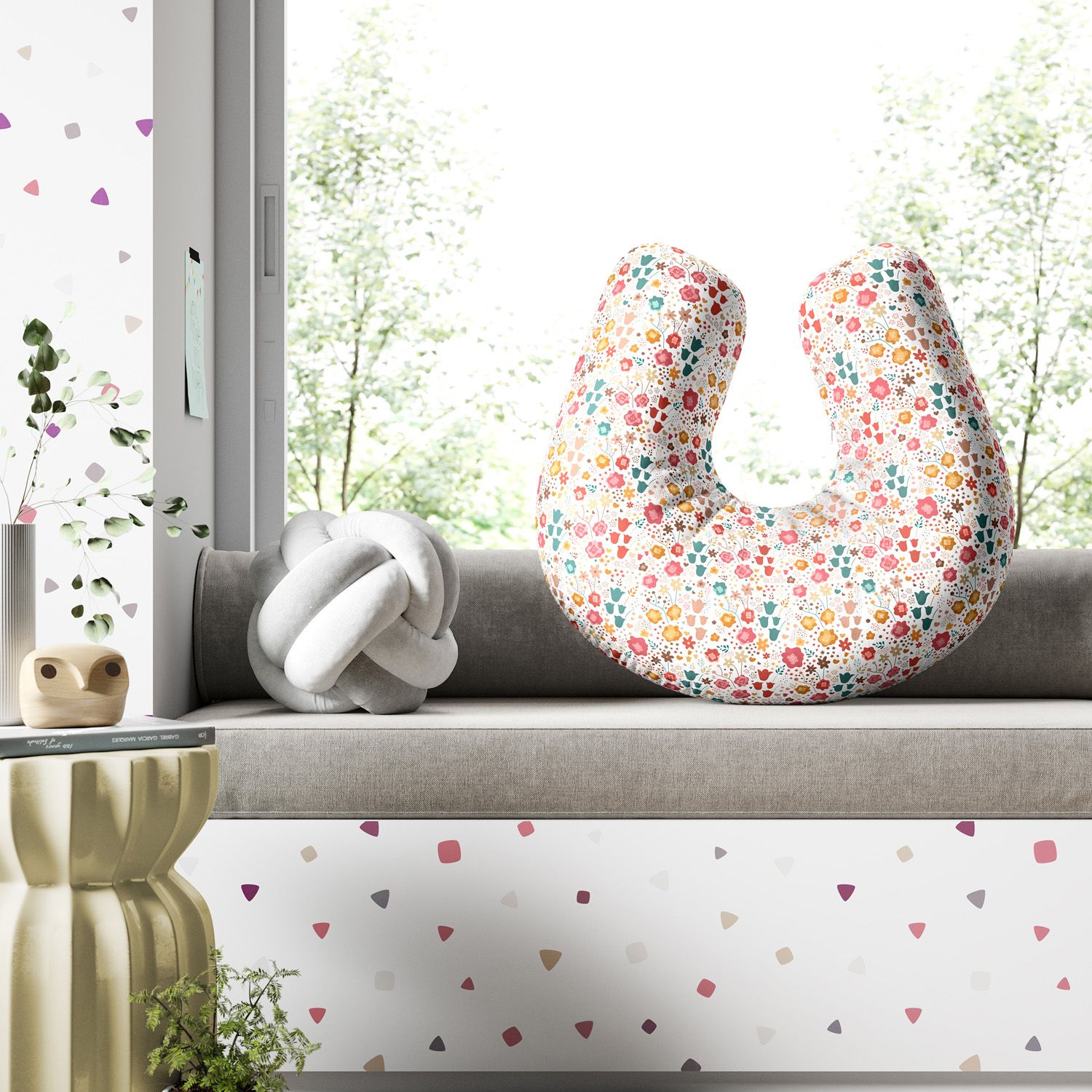 Almofada Amamentação Florido Bege