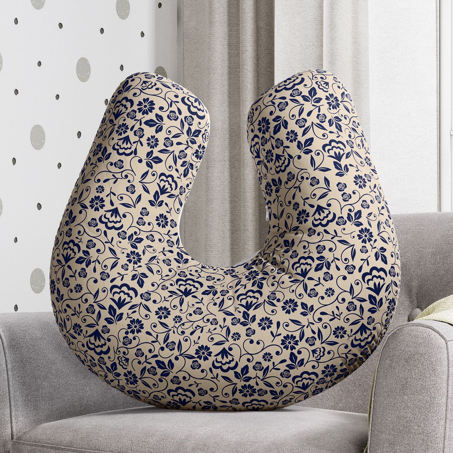 Almofada Amamentação Floral Luxo Azul Marinho