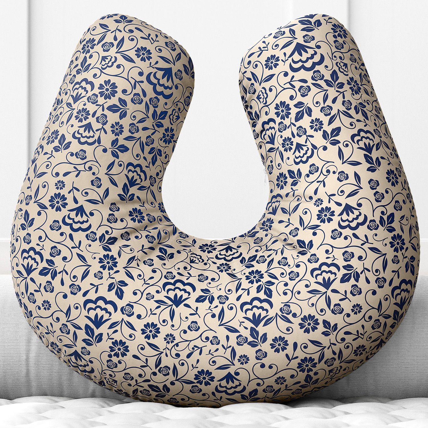 Almofada Amamentação Floral Luxo Azul Marinho