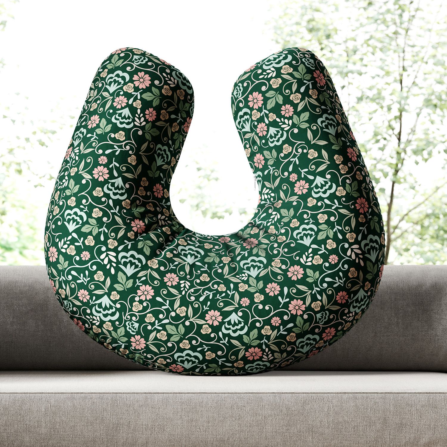 Almofada Amamentação Floral Luxo Azul Marinho