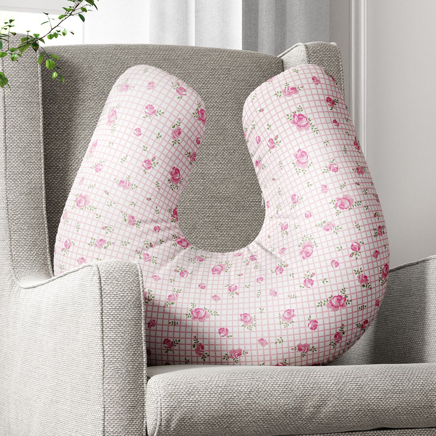 Almofada Amamentação Rosas Xadrez