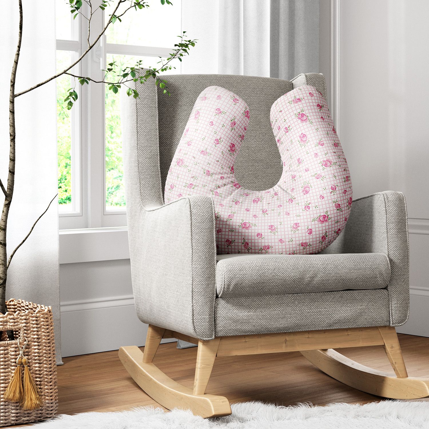 Almofada Amamentação Rosas Xadrez