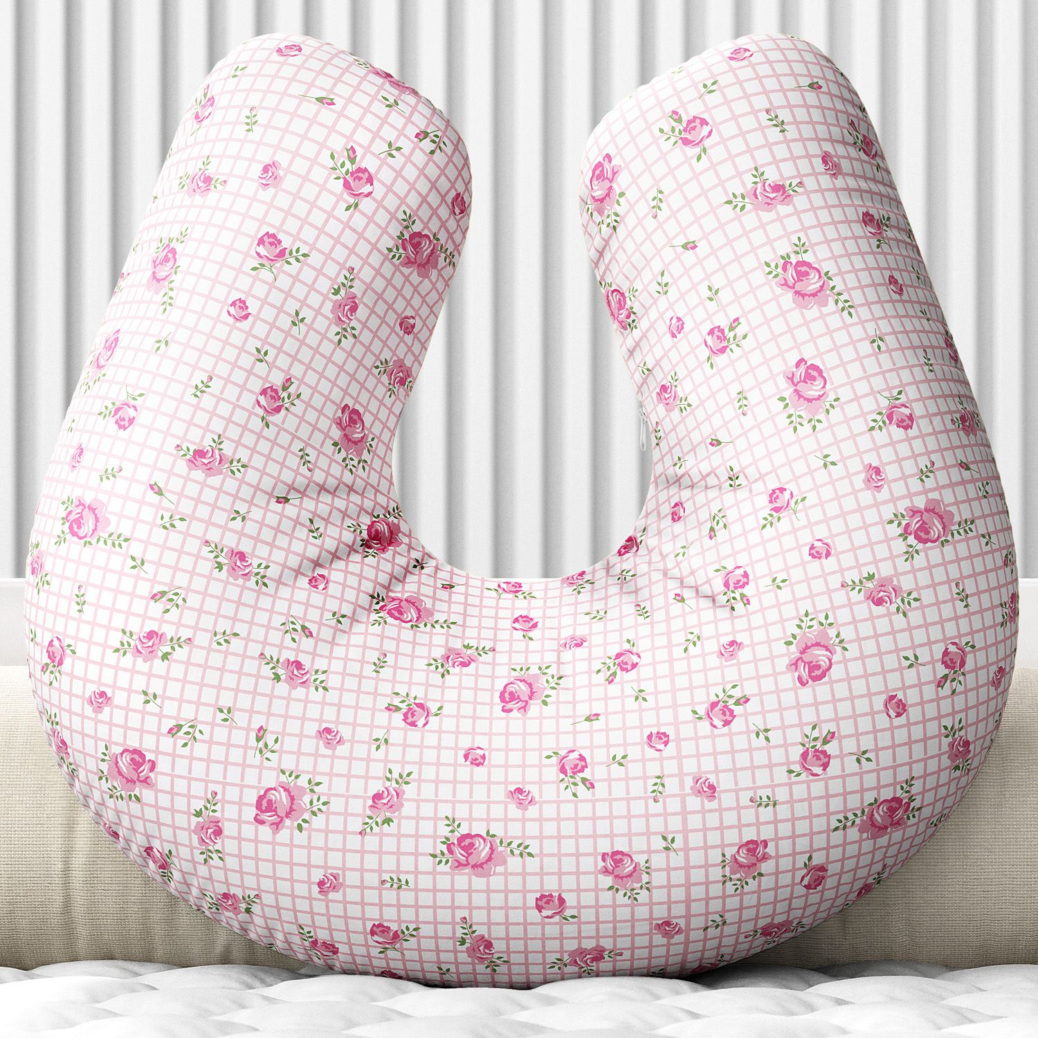 Almofada Amamentação Rosas Xadrez