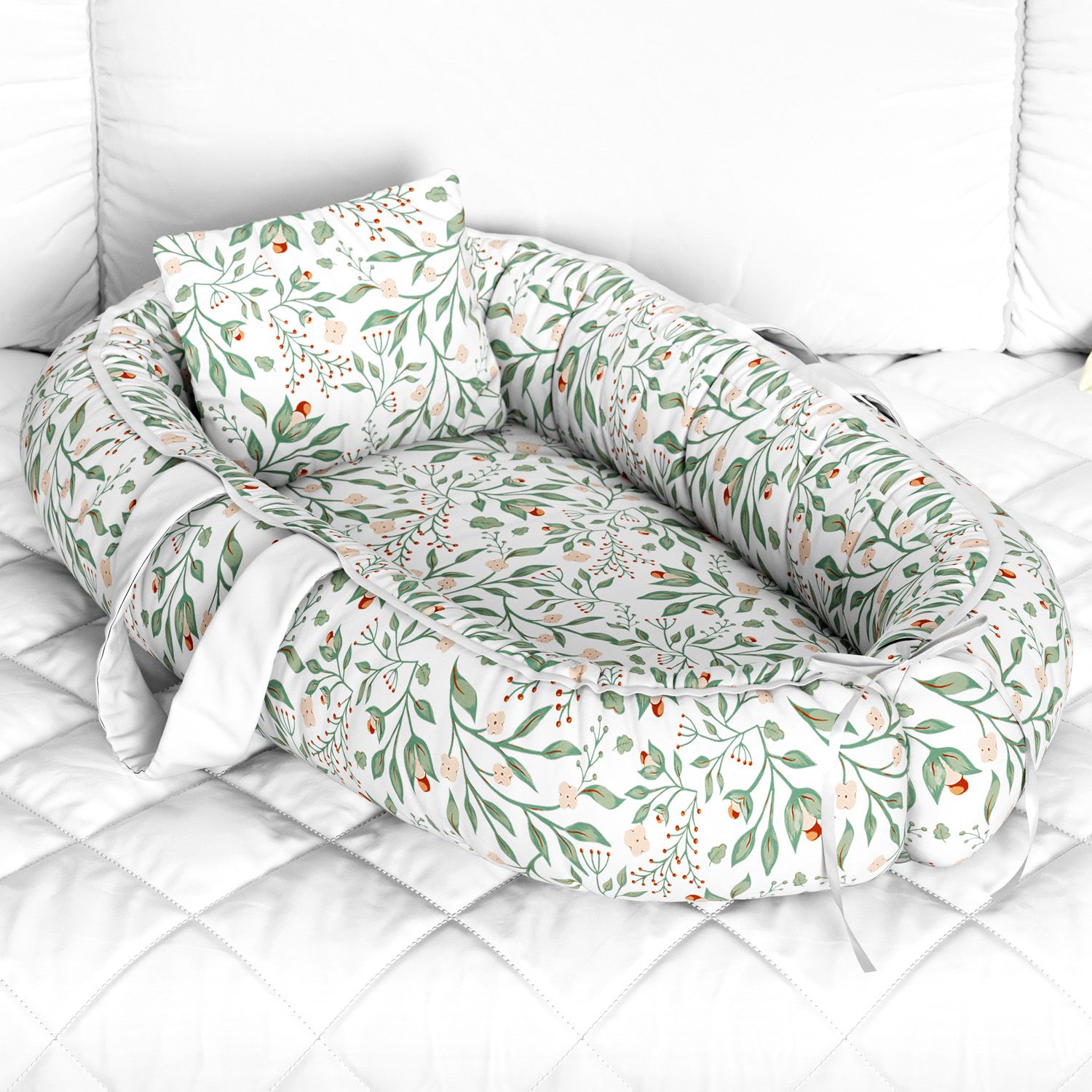 Ninho para Bebê Redutor de Berço Folhas do Bosque Verde 80cm