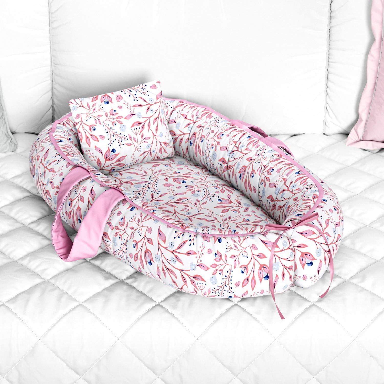 Ninho para Bebê Redutor de Berço Folhas do Bosque Verde 80cm