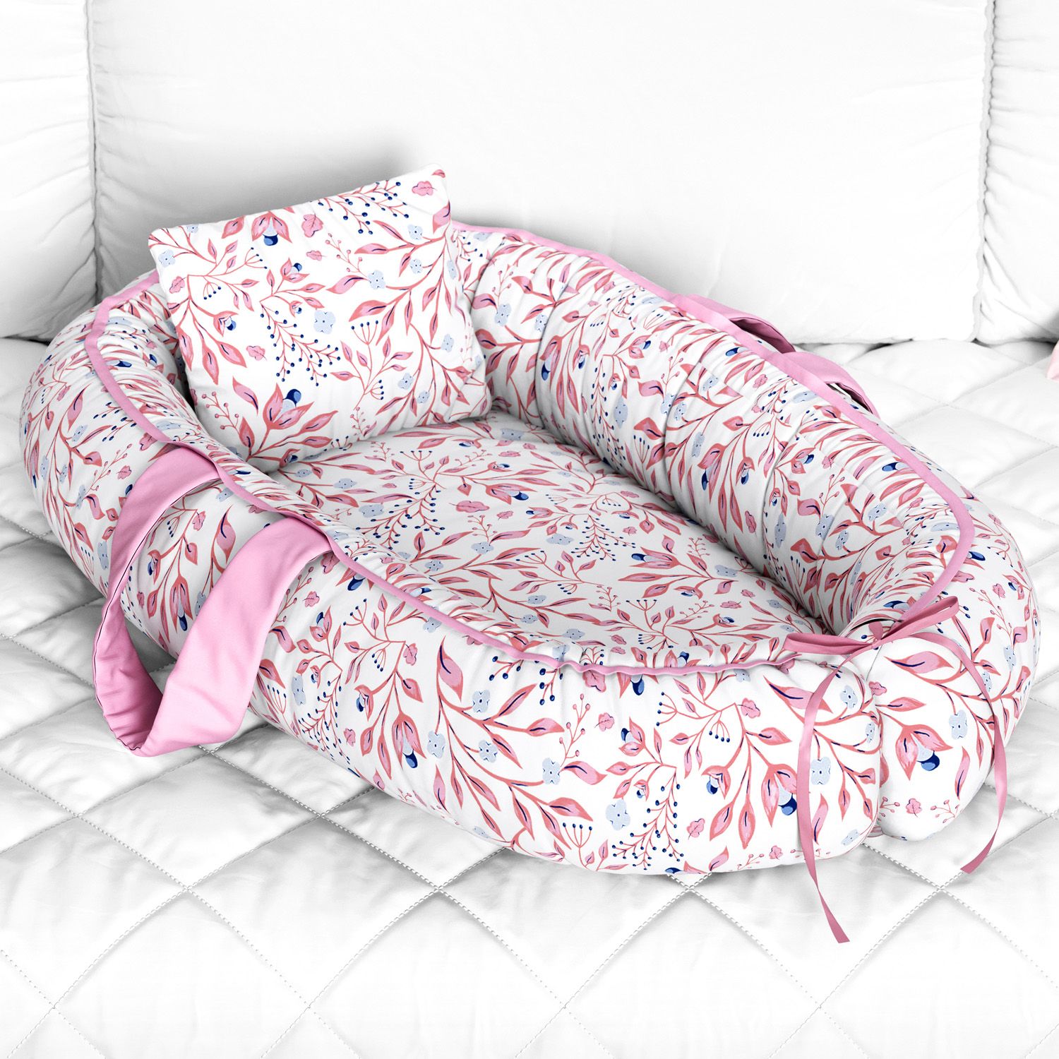 Ninho para Bebê Redutor de Berço Folhas do Bosque Verde 80cm