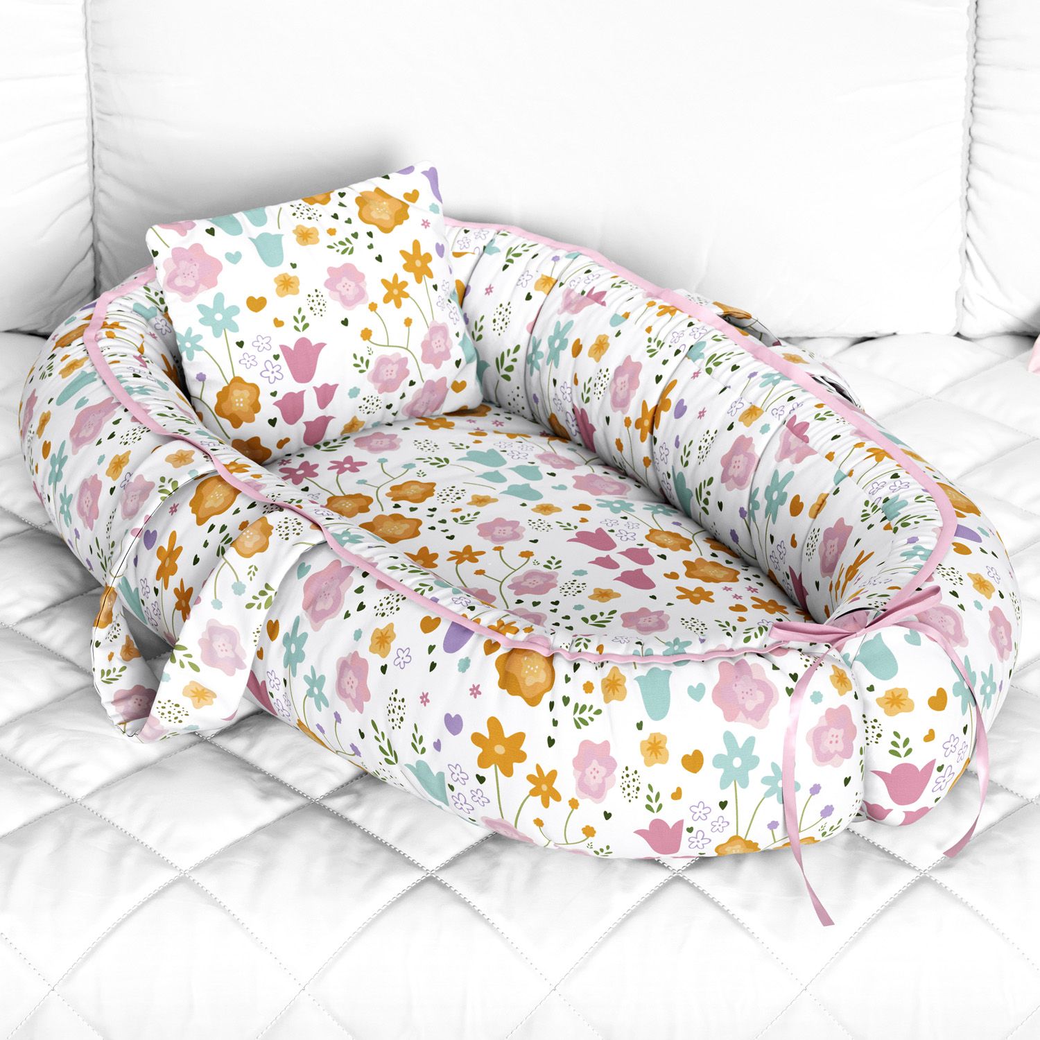 Ninho para Bebê Redutor de Berço Buquê de Flores Colorido 80cm