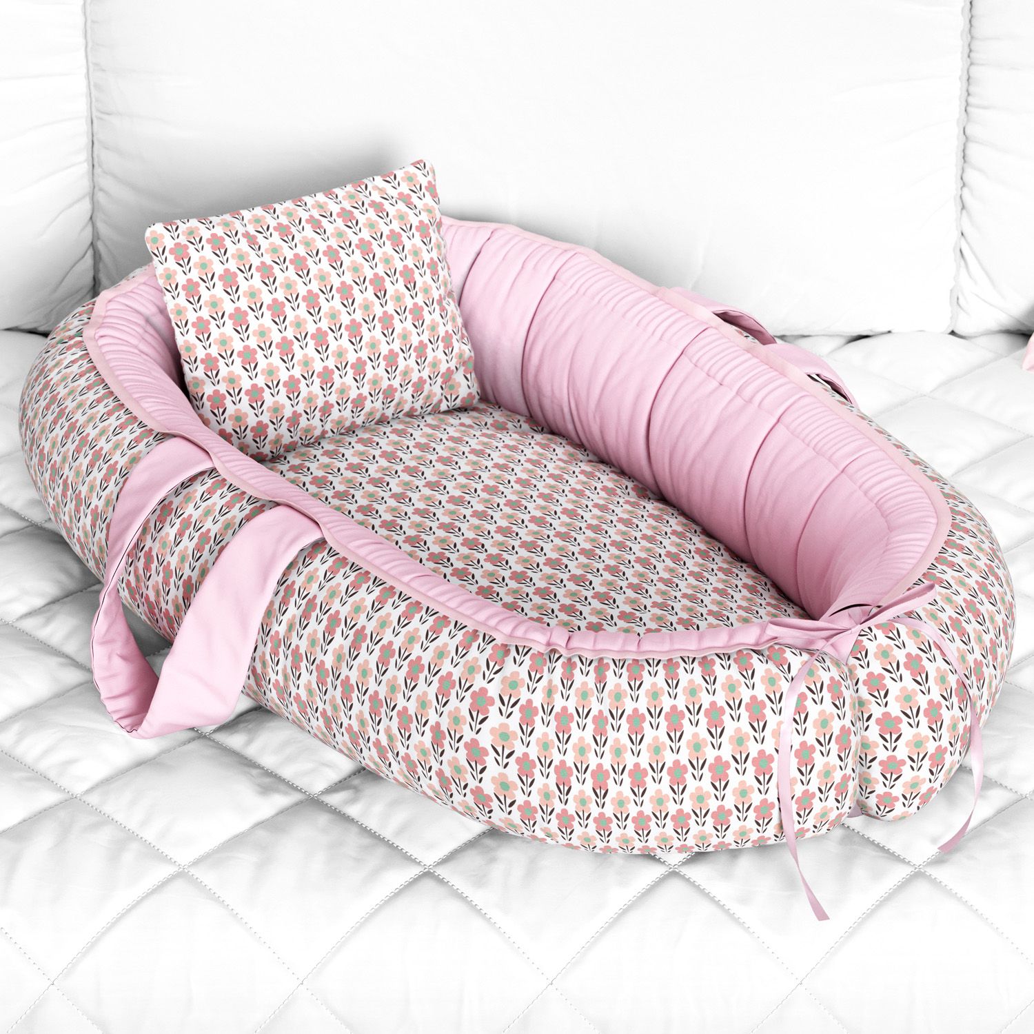 Ninho para Bebê Redutor de Berço Flor do Campo Rosa 80cm