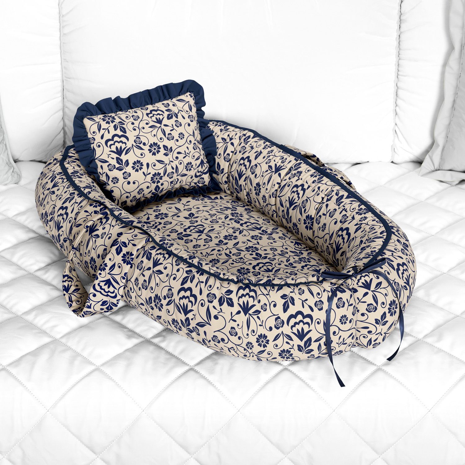 Ninho para Bebê Redutor de Berço Floral Luxo Azul Marinho 80cm