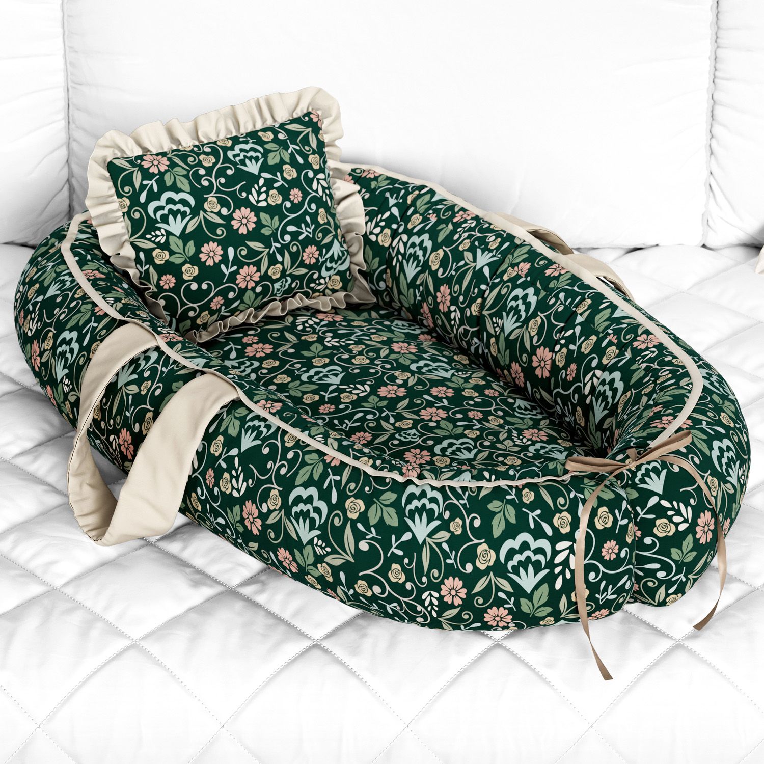 Ninho para Bebê Redutor de Berço Floral Luxo Azul Marinho 80cm