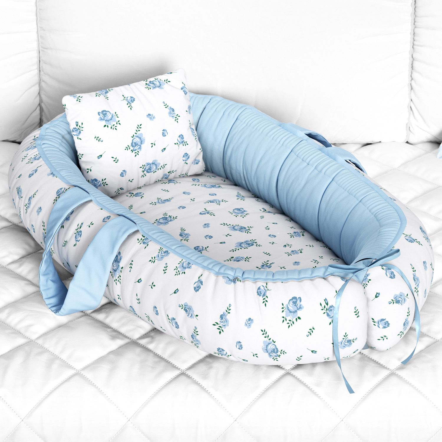 Ninho para Bebê Redutor de Berço Floral Liberty Azul 80cm