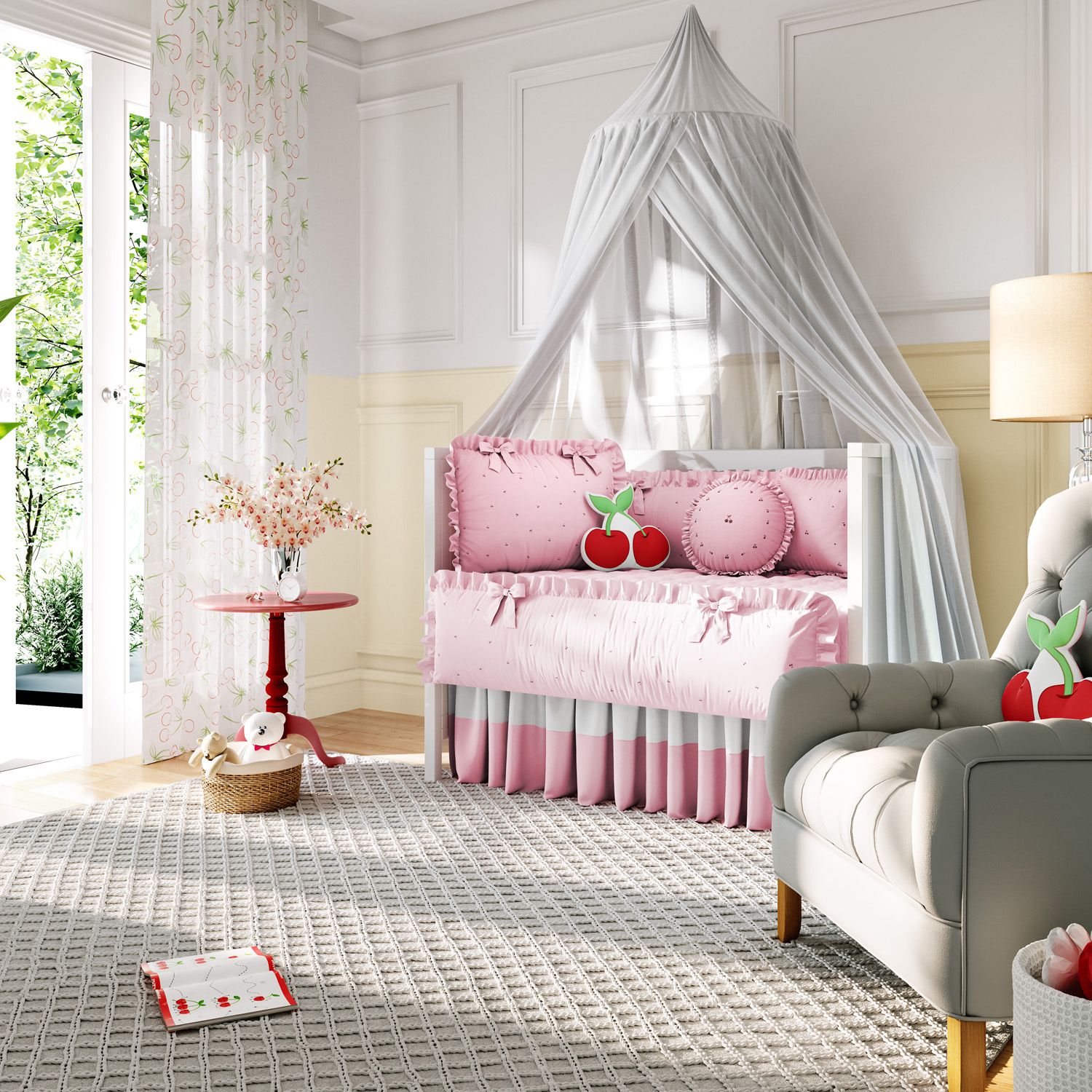 Kit Berço Cerejinhas Rosa