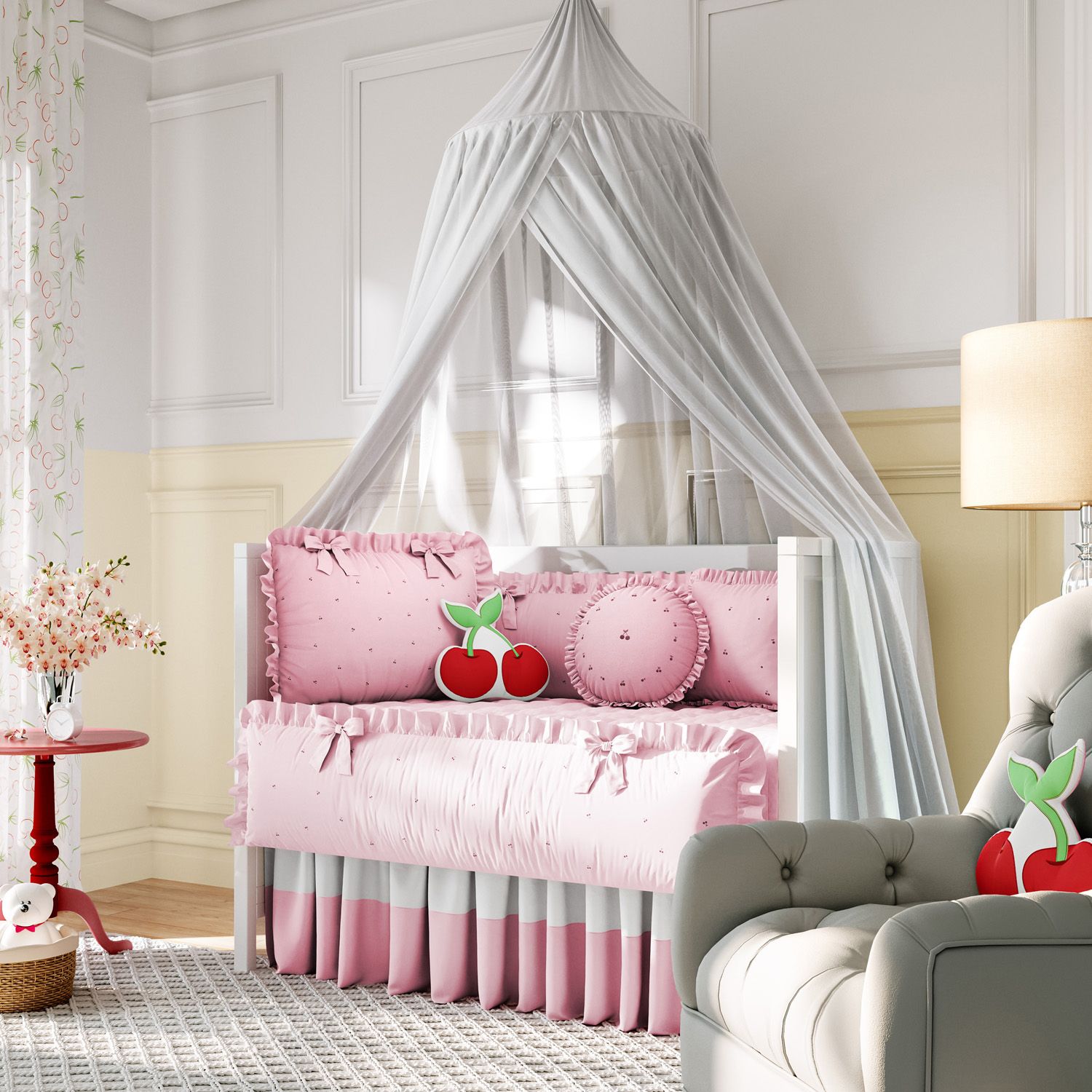 Kit Berço Cerejinhas Rosa