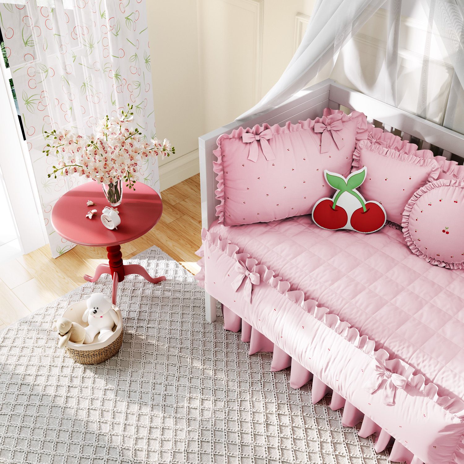 Kit Berço Cerejinhas Rosa