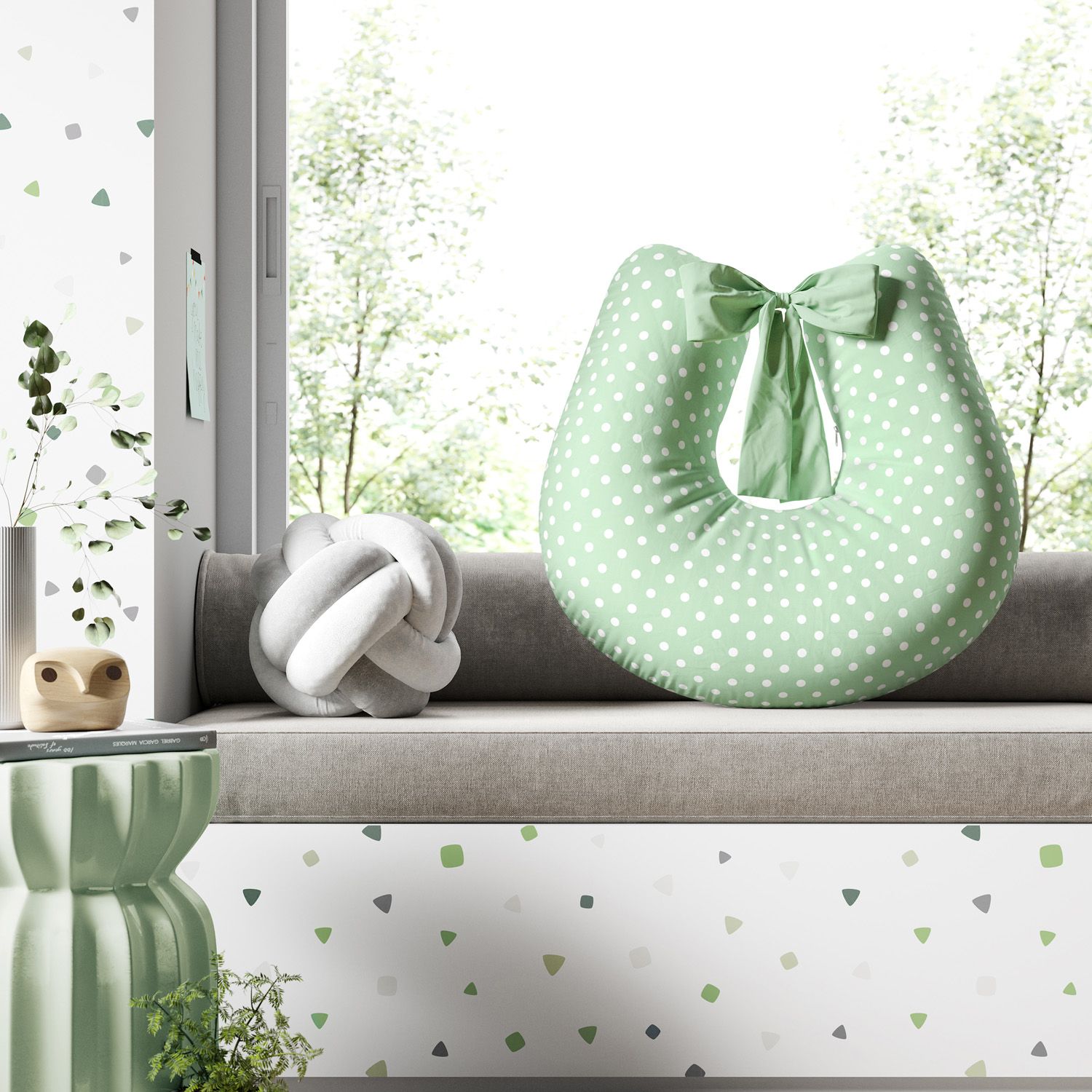 Almofada Amamentação Poá Verde com Laço