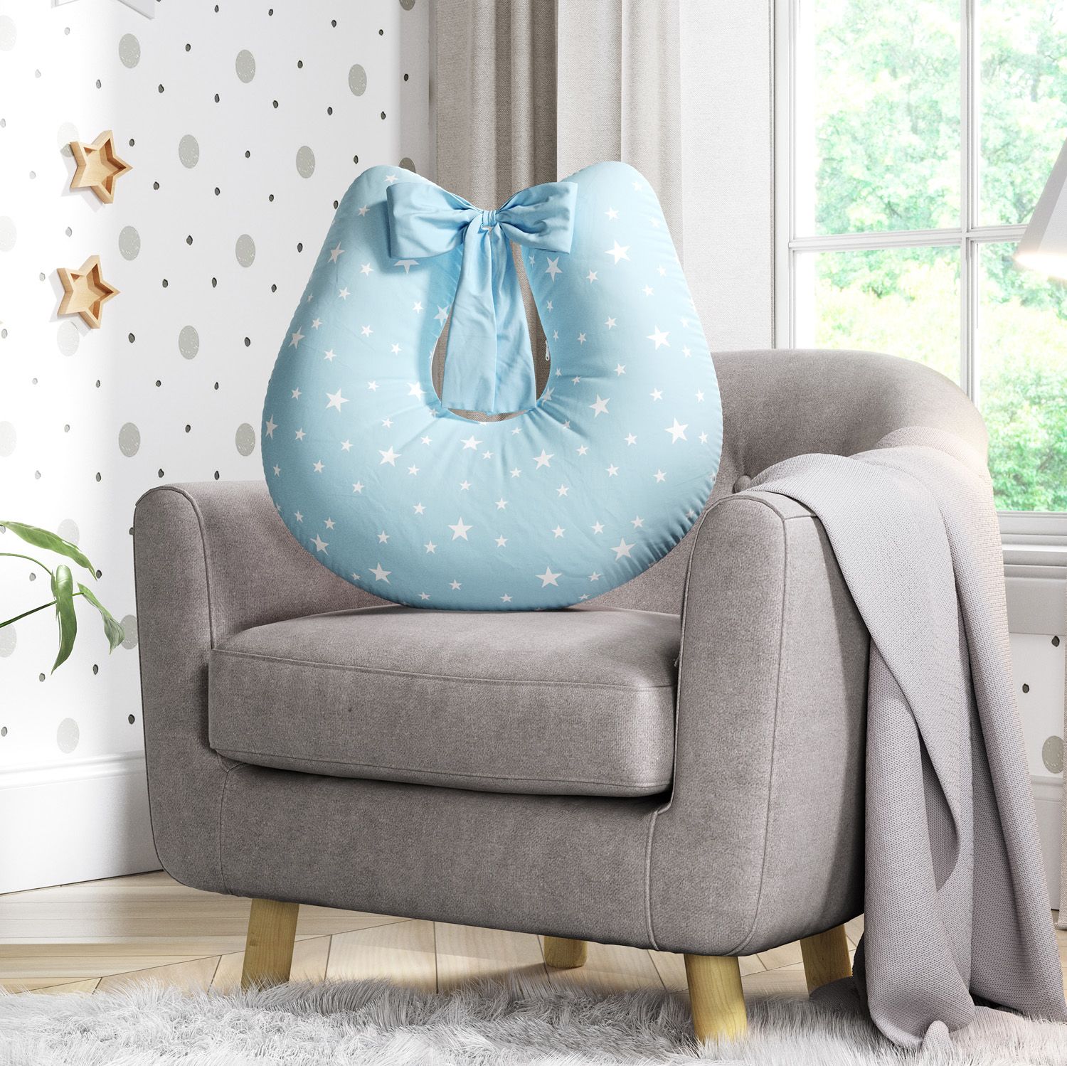 Almofada Amamentação Estrelinhas Azul com Laço