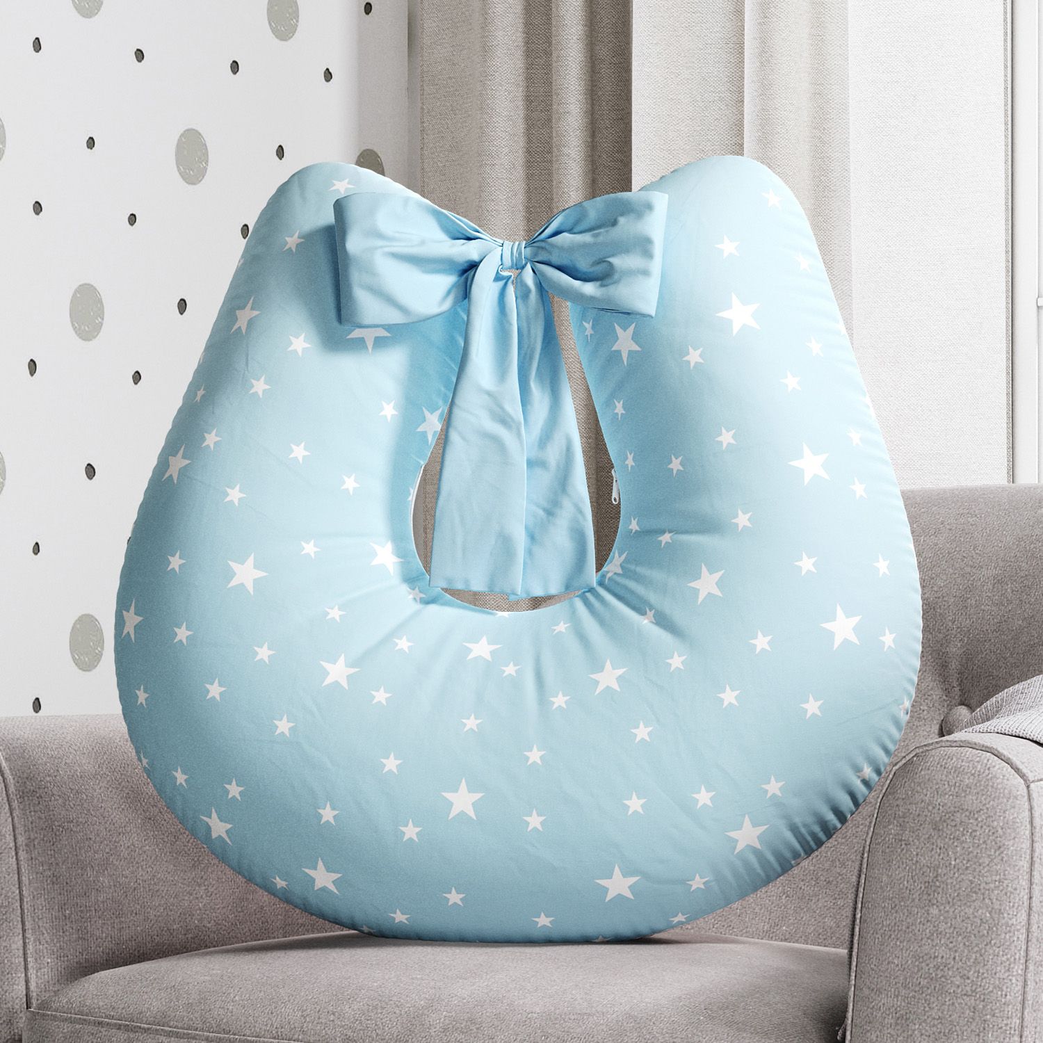 Almofada Amamentação Estrelinhas Azul com Laço