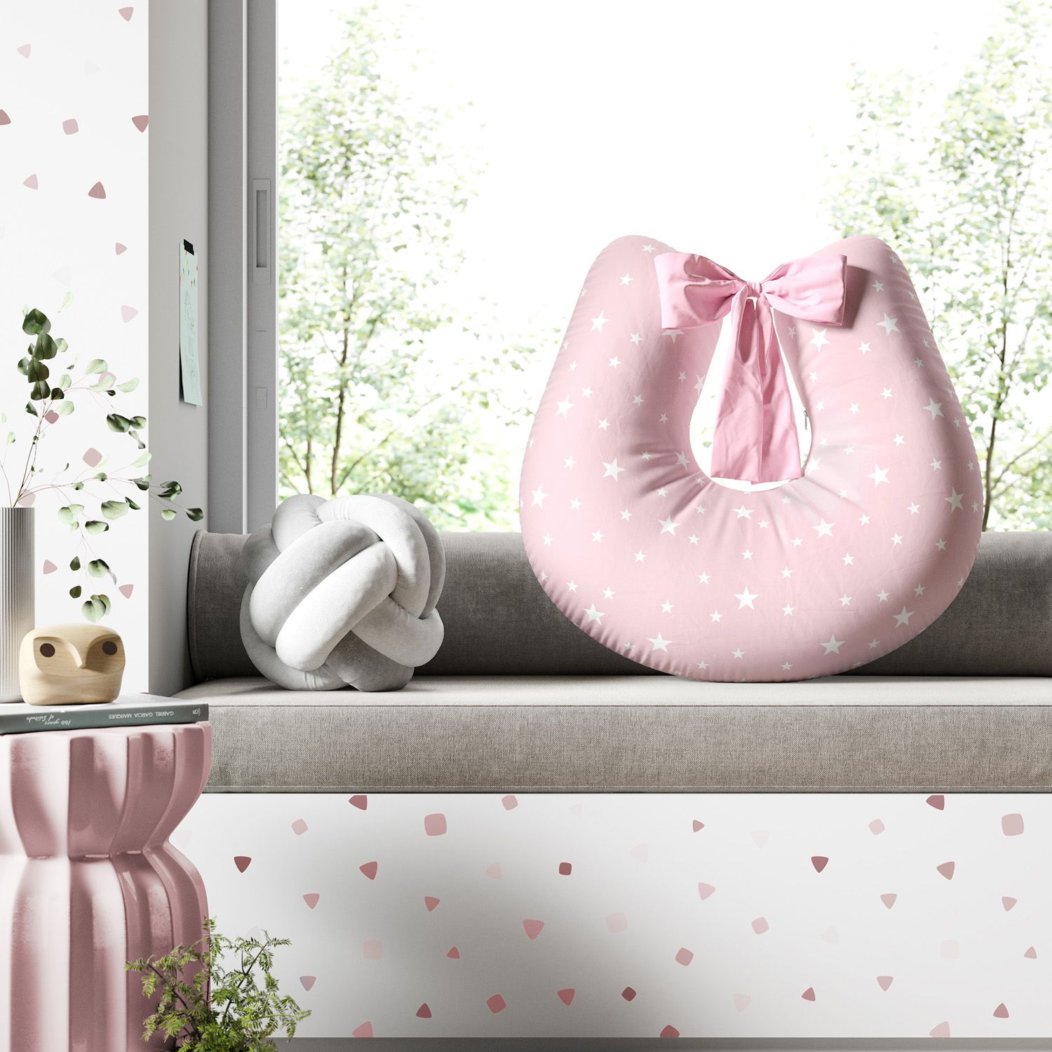 Almofada Amamentação Estrelinhas Azul com Laço