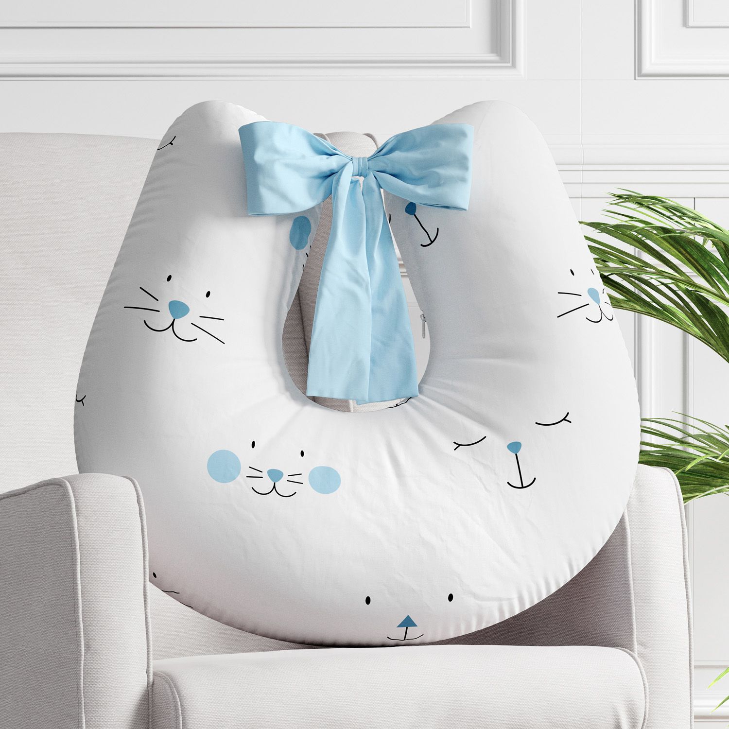 Almofada Amamentação Amiguinhos Azul com Laço