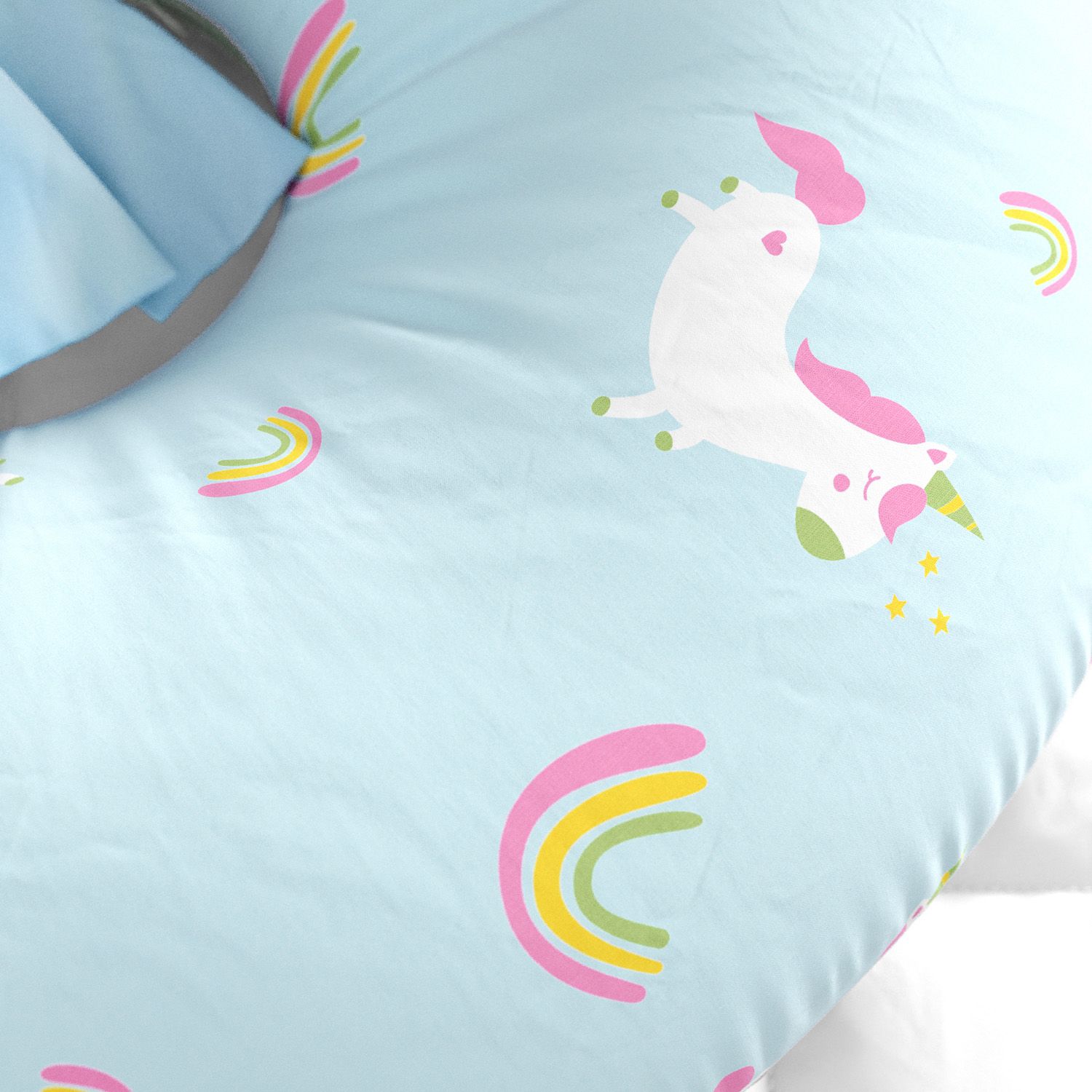 Almofada Amamentação Amiguinhas Unicórnio Azul com Laço