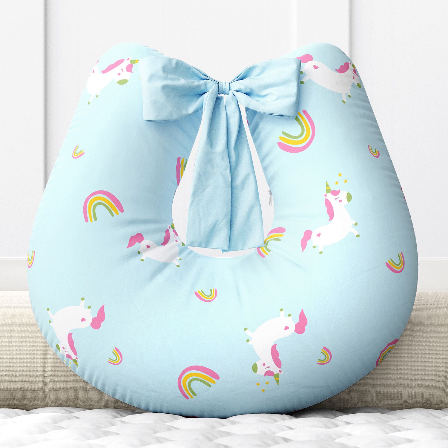 Almofada Amamentação Amiguinhas Unicórnio Azul com Laço