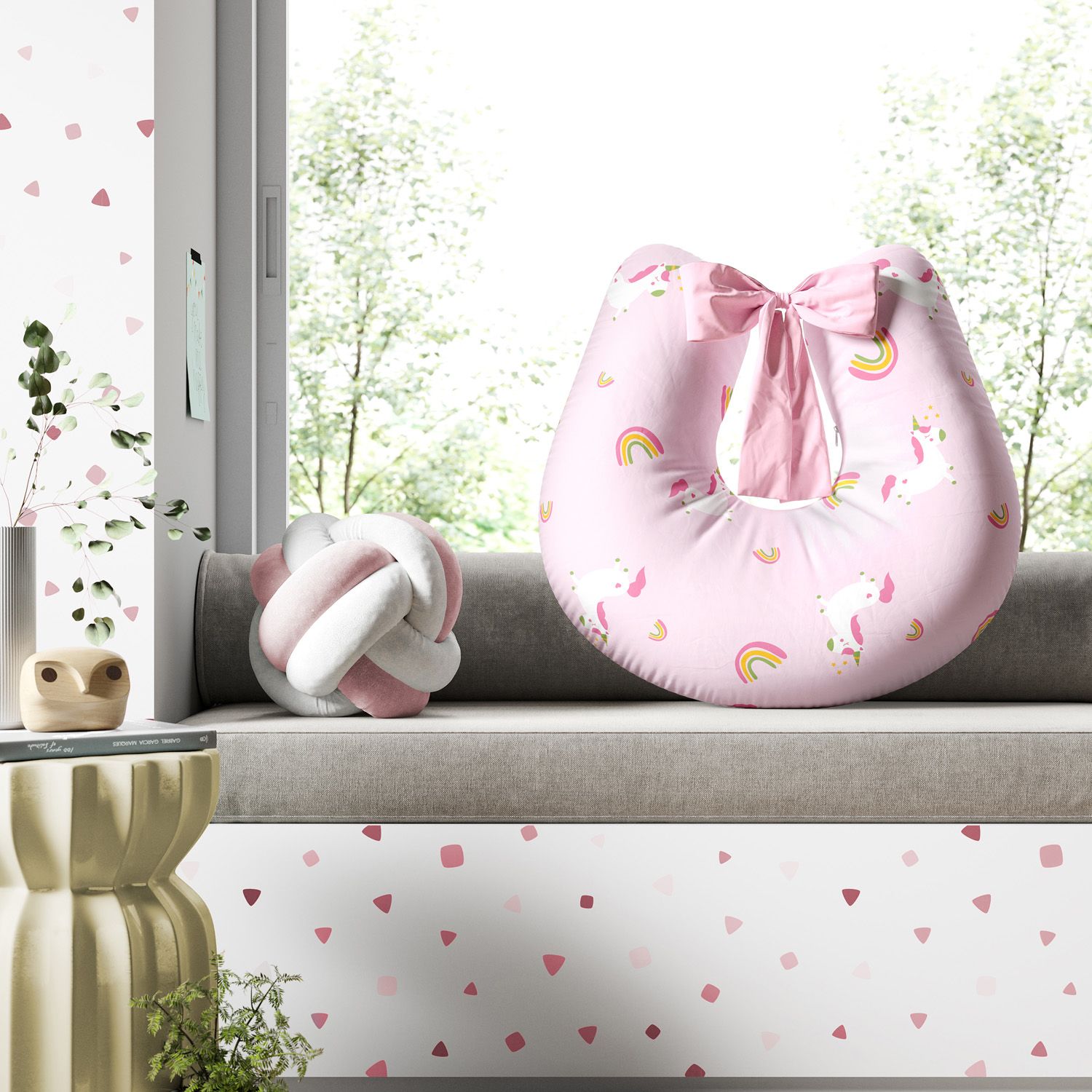 Almofada Amamentação Amiguinhas Unicórnio Azul com Laço