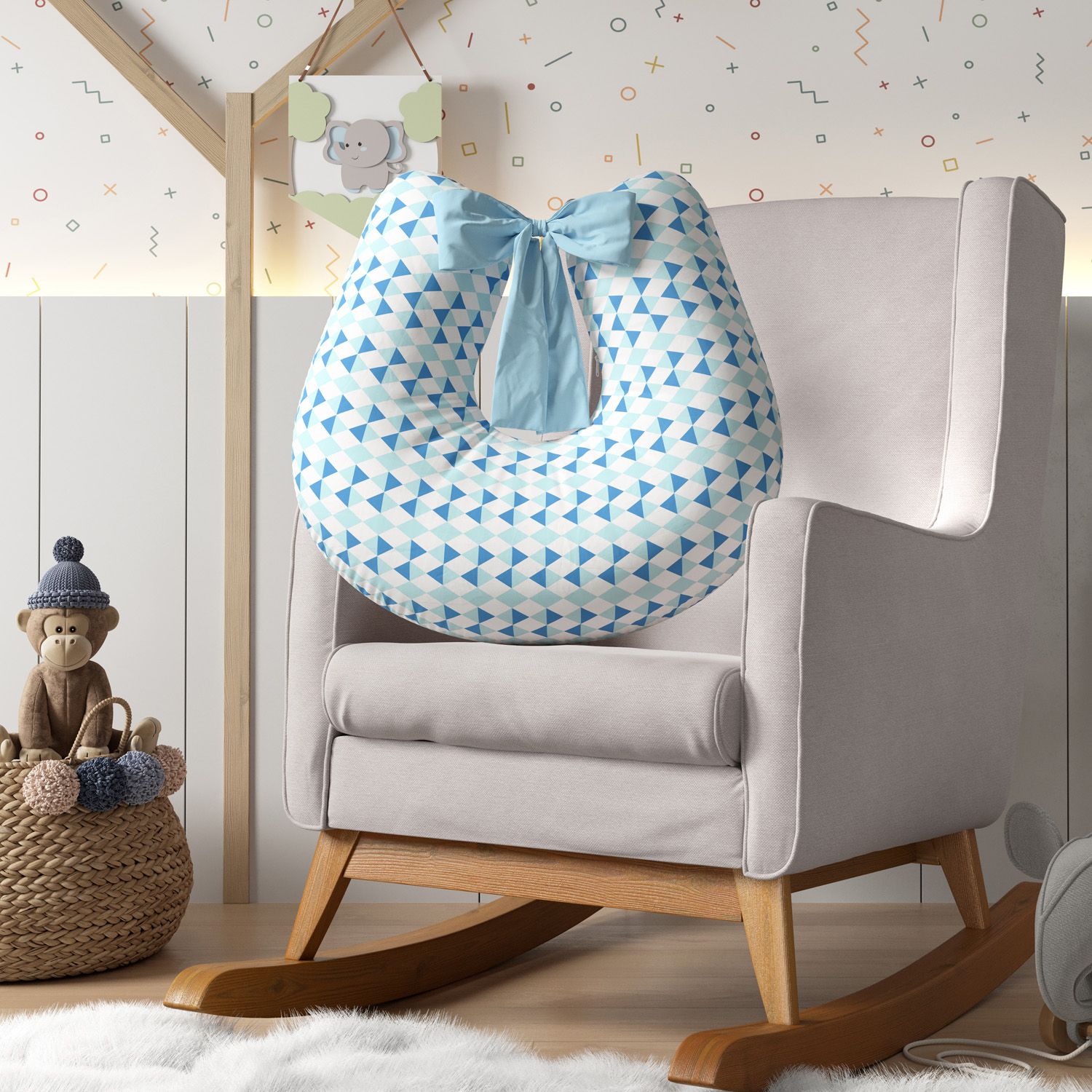 Almofada Amamentação Losango Azul com Laço