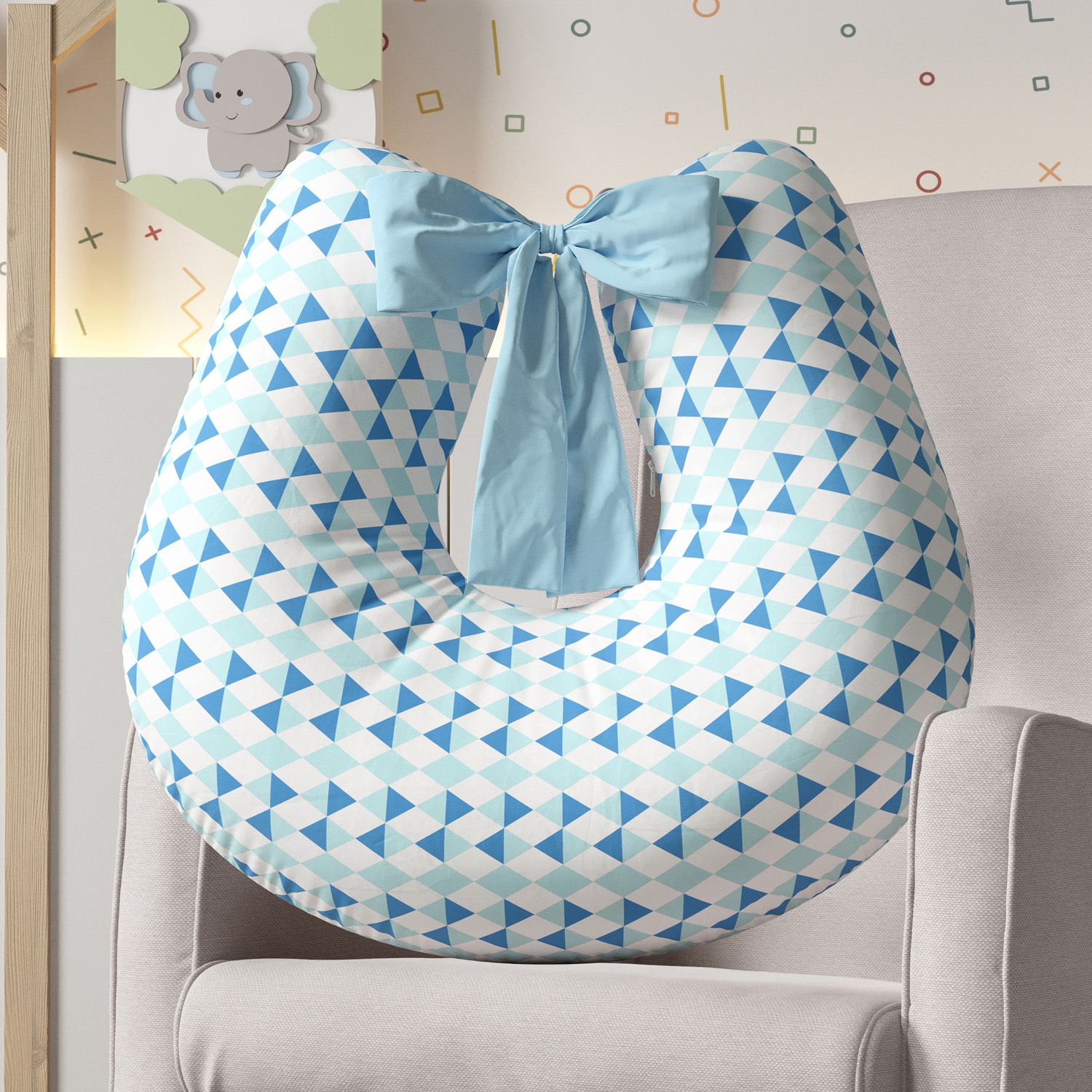 Almofada Amamentação Losango Azul com Laço