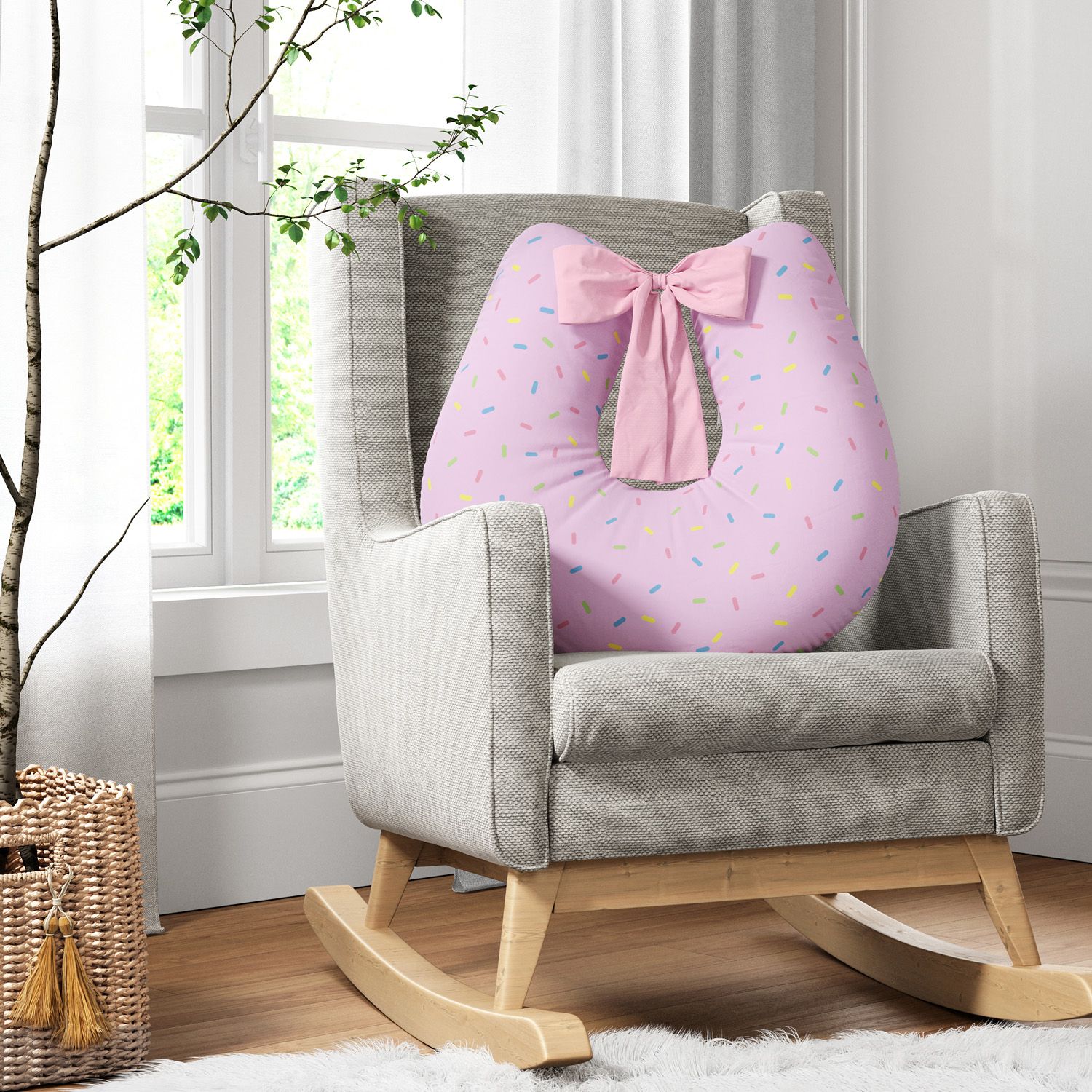 Almofada Amamentação Granulado Colorido Rosa com Laço