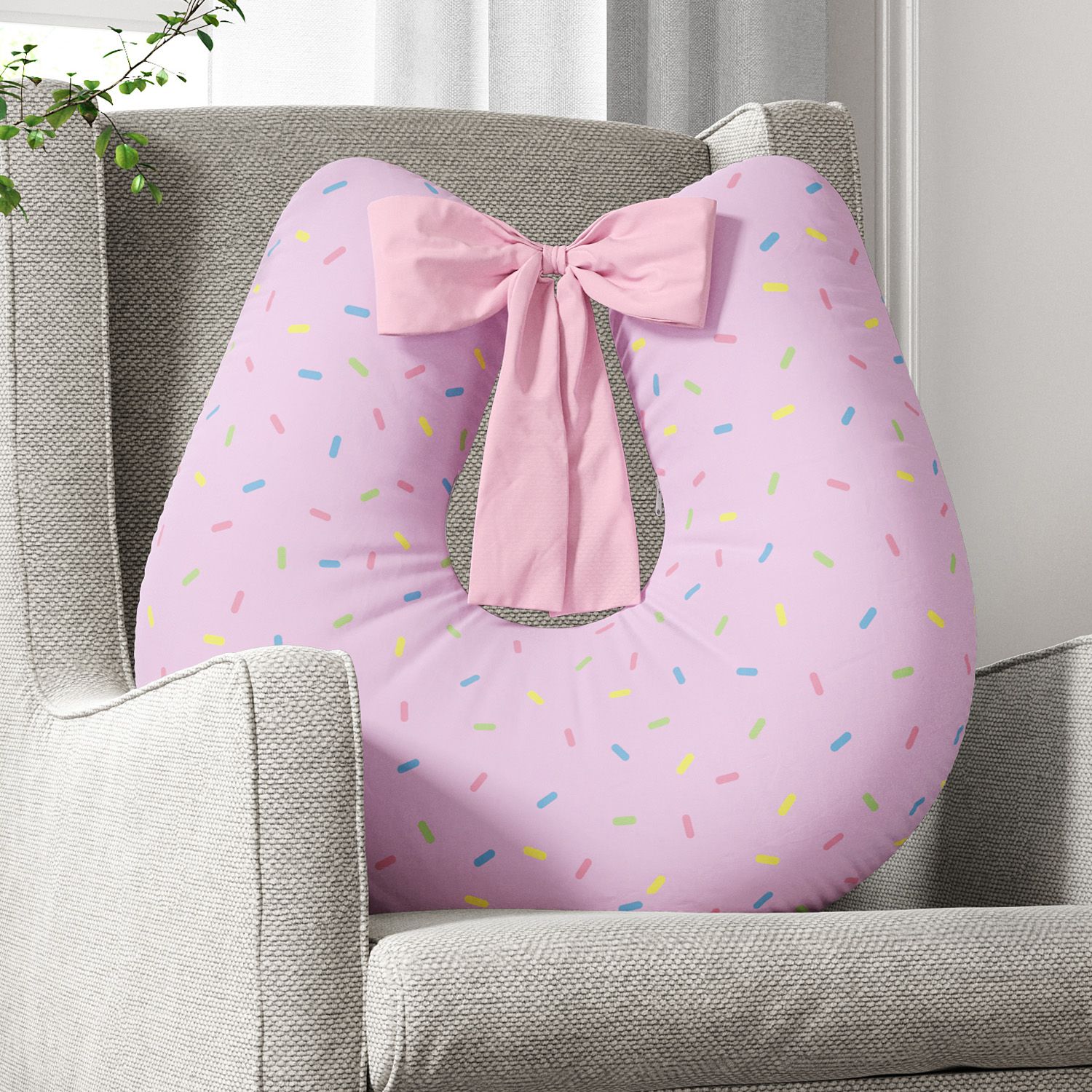 Almofada Amamentação Granulado Colorido Rosa com Laço