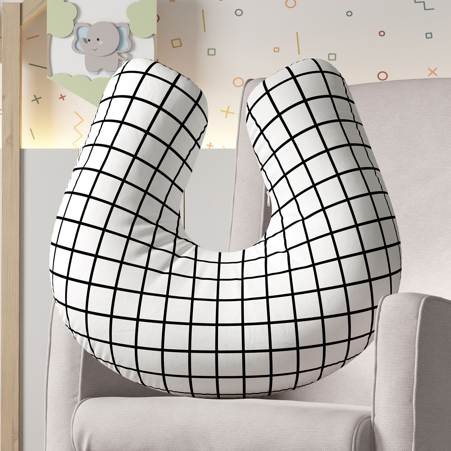 Almofada Amamentação Quadriculado Preto e Branco