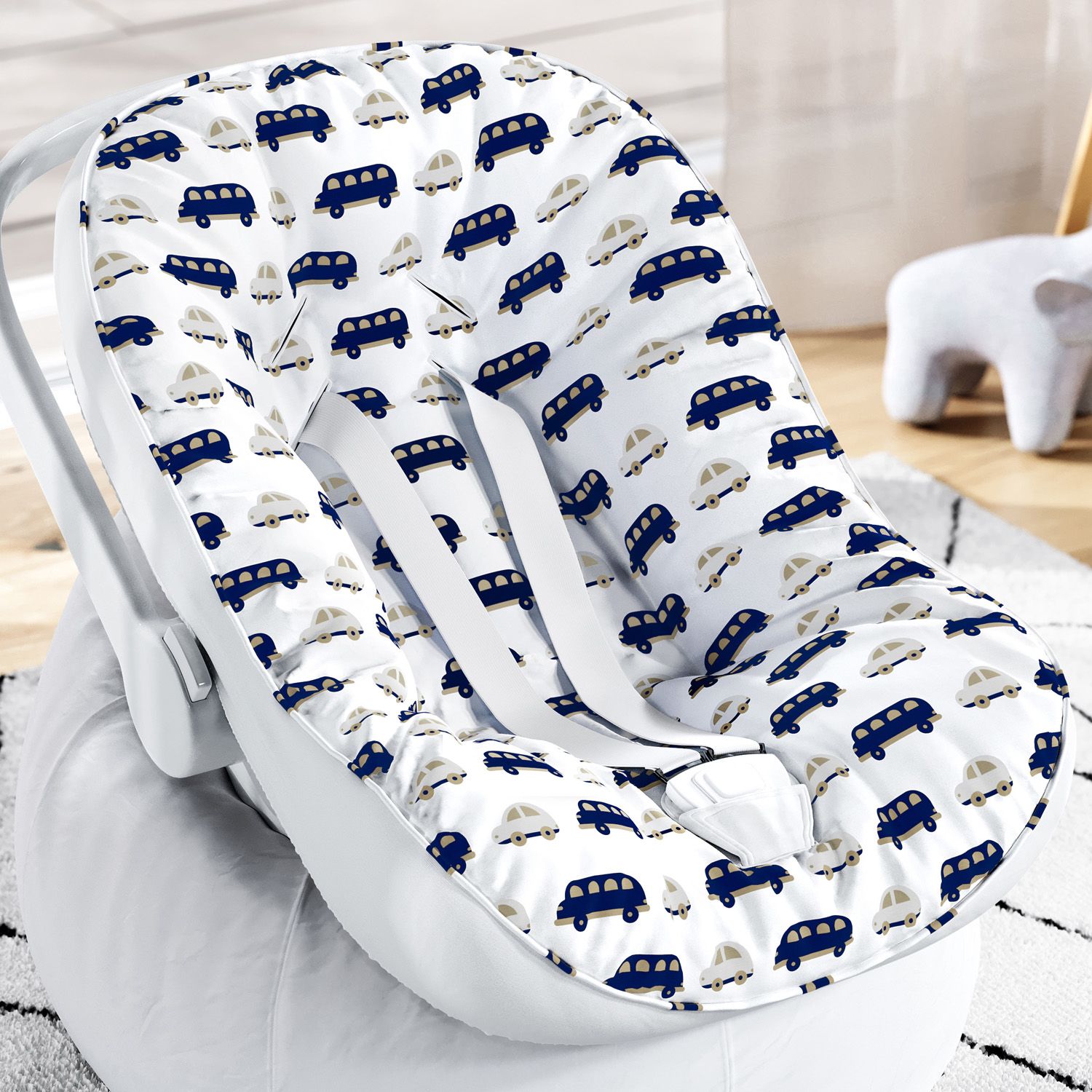 Capa de Carrinho com Protetor de Cinto Carrinhos Azul e Bege