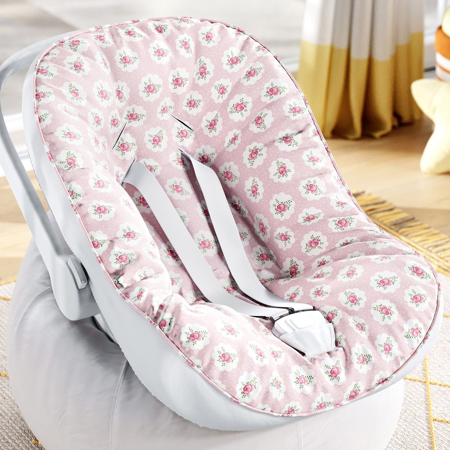 Capa de Carrinho com Protetor de Cinto Floral Liberty Poá Rosa