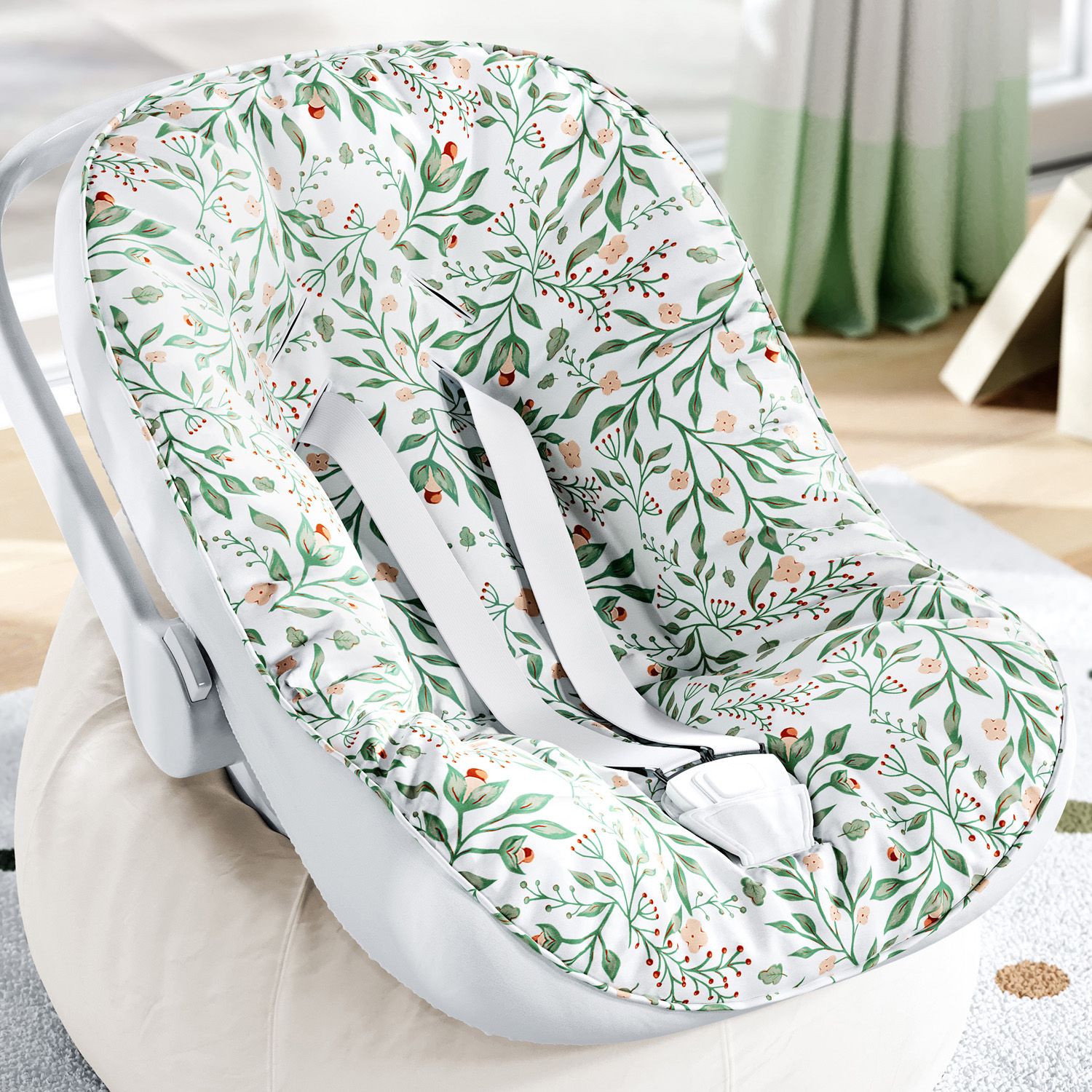 Capa de Carrinho com Protetor de Cinto Folhas do Bosque Verde