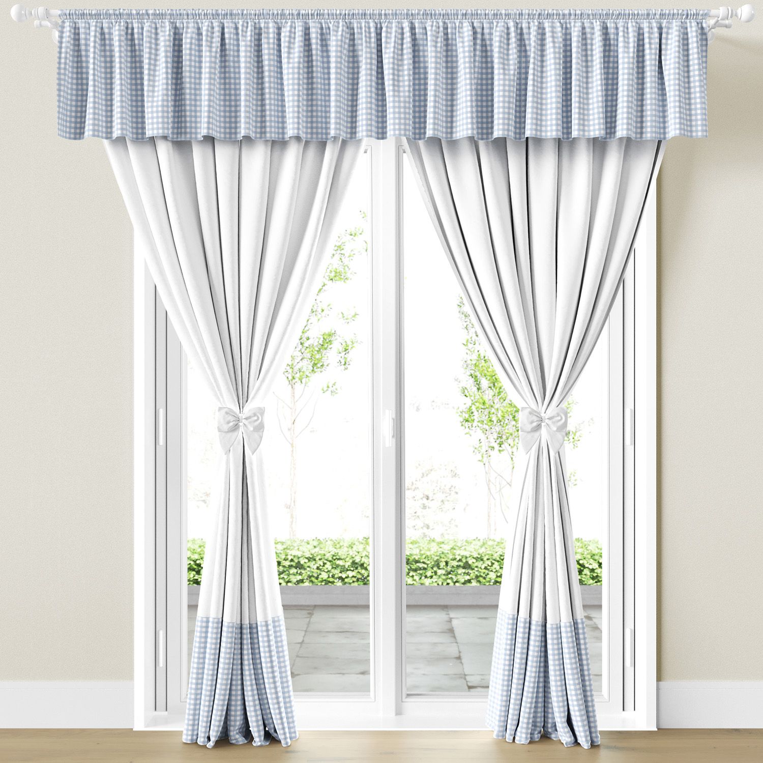 Cortina Infantil e Bebê Xadrez Azul