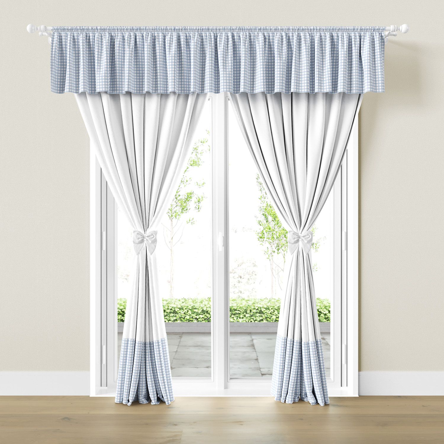 Cortina Infantil e Bebê Xadrez Azul