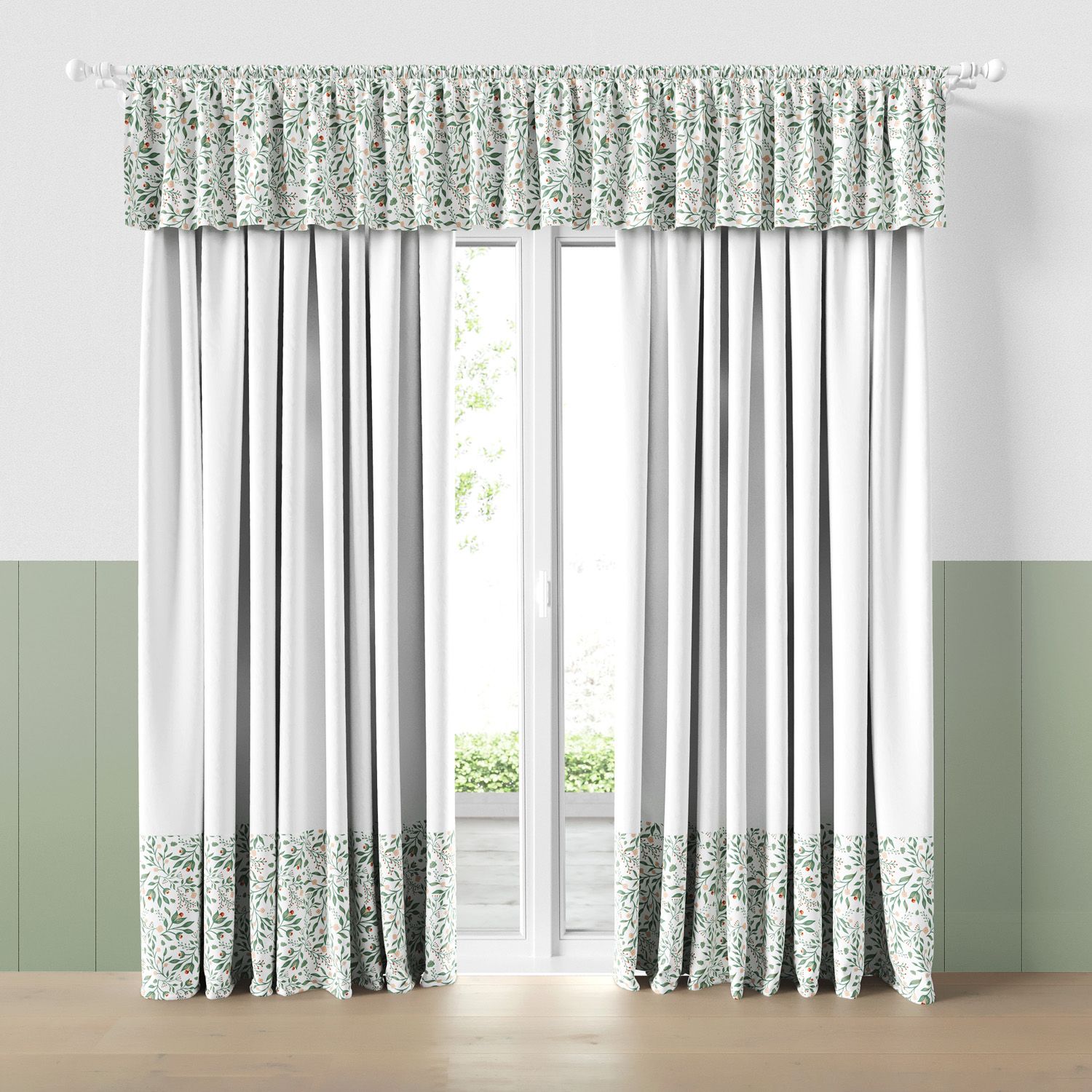 Cortina Infantil e Bebê Folhas do Bosque Verde