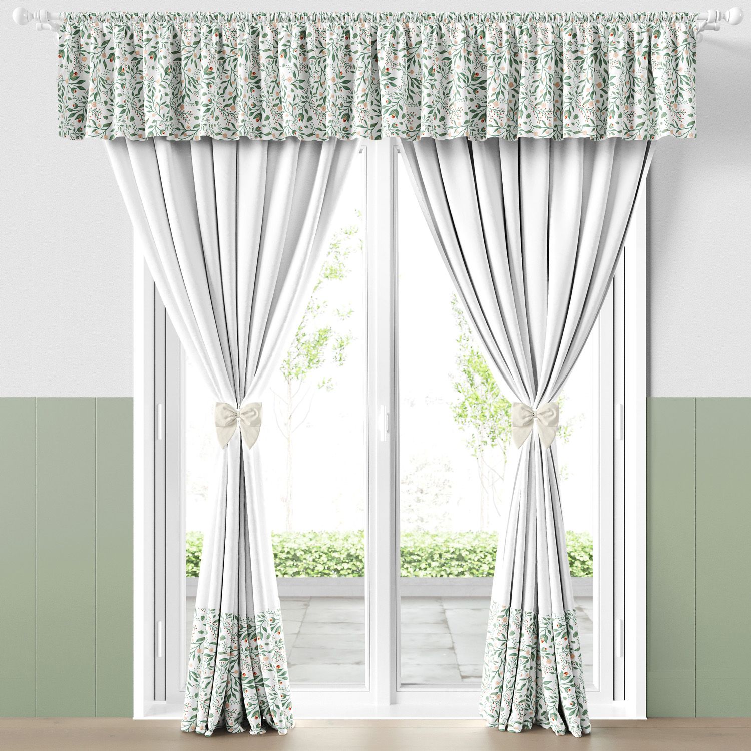 Cortina Infantil e Bebê Folhas do Bosque Verde