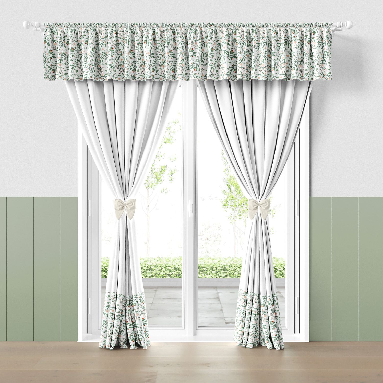 Cortina Infantil e Bebê Folhas do Bosque Verde