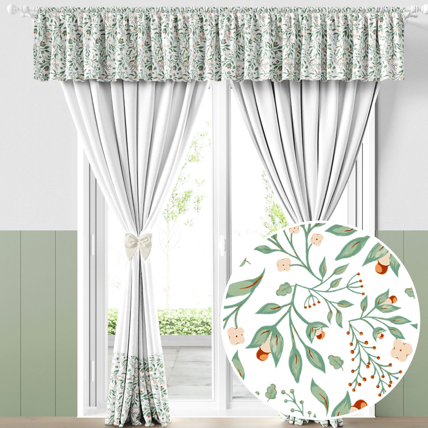 Cortina Infantil e Bebê Folhas do Bosque Verde