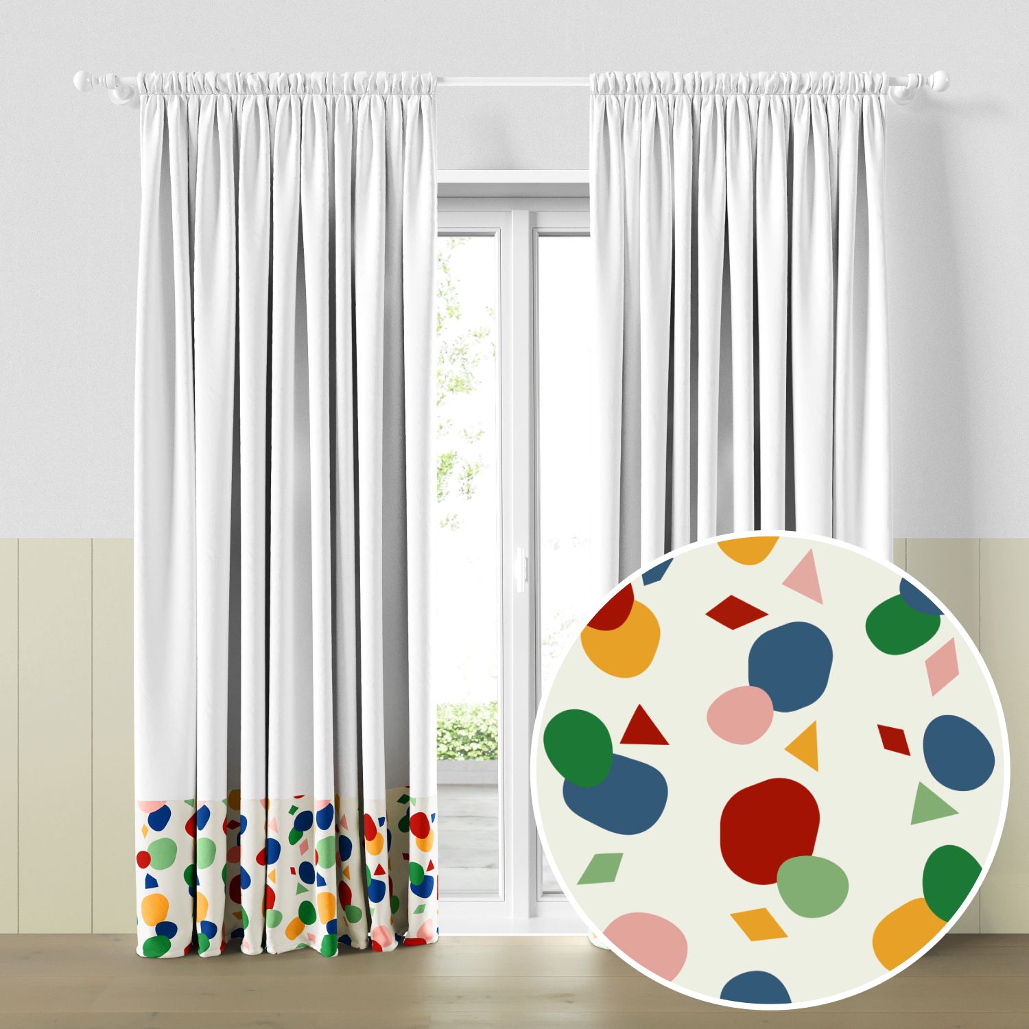 Cortina Infantil e Bebê Geométrico Colorido