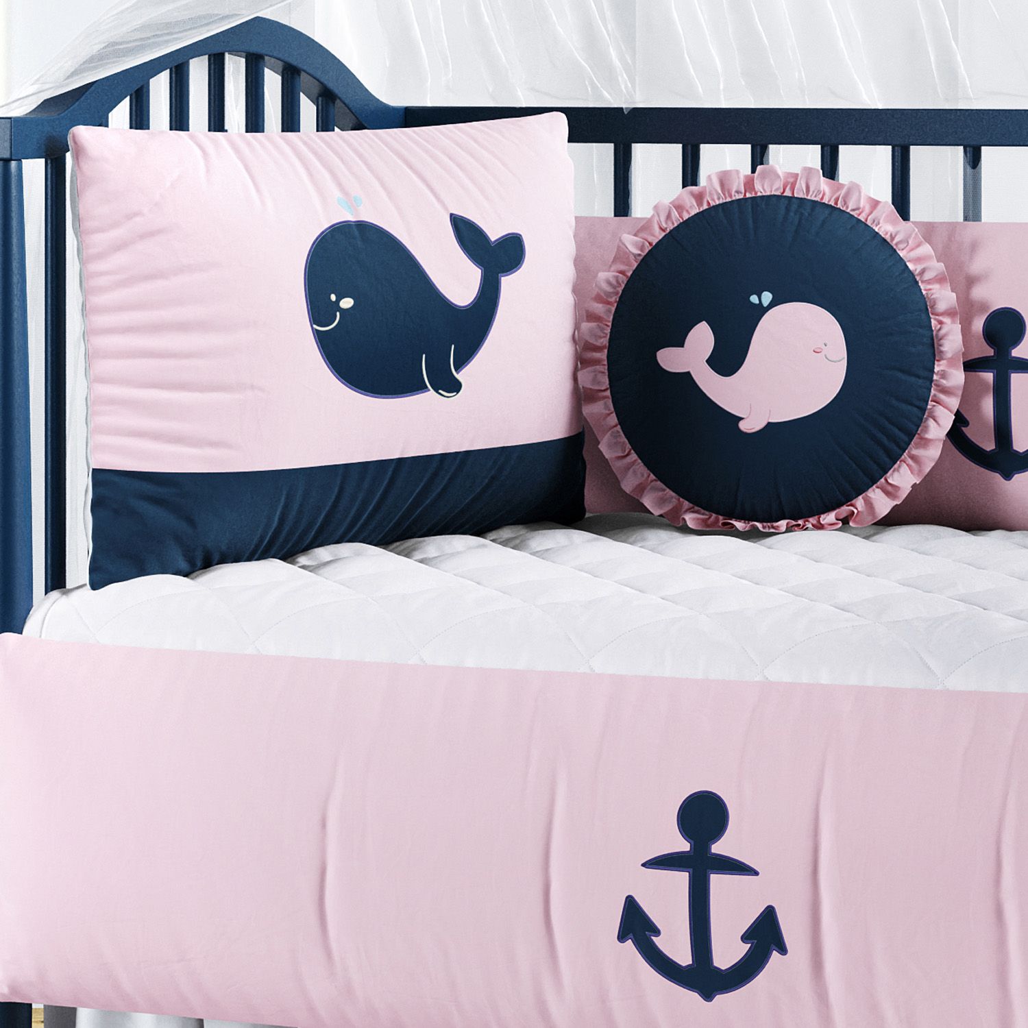Kit Berço Baleia Rosa e Marinho