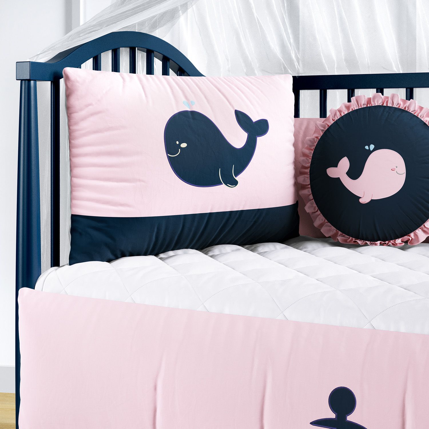 Kit Berço Baleia Rosa e Marinho